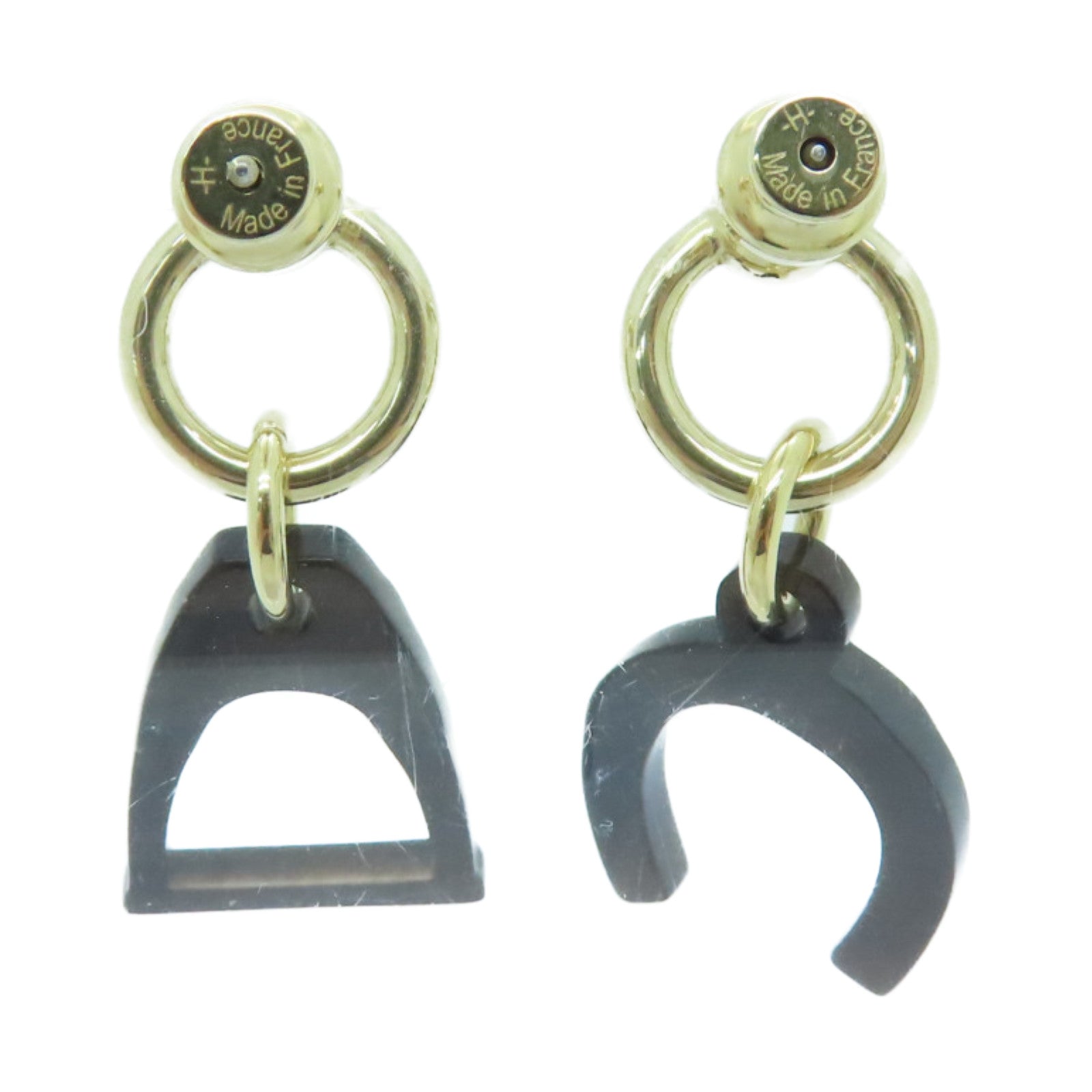 HERMES 【激減優惠】水牛角Earrings金扣耳環黑色
