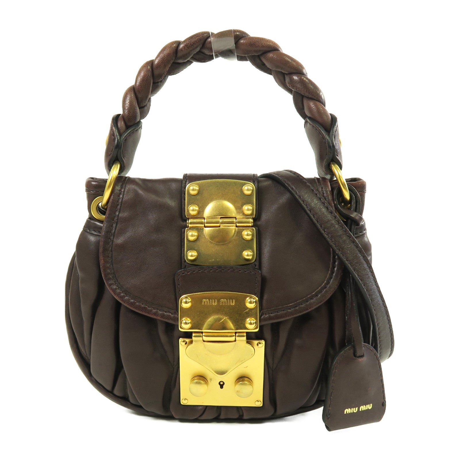 Miu Miu 羊皮皮革Shoulder Bag金扣手挽肩背兩用袋啡色