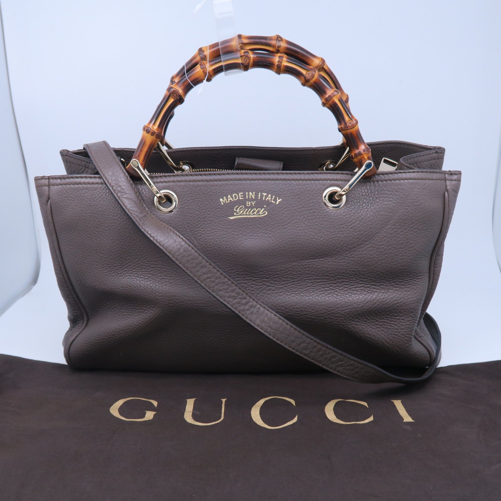GUCCI 牛皮皮革2 Way Shoulder金扣手挽肩背兩用袋啡色