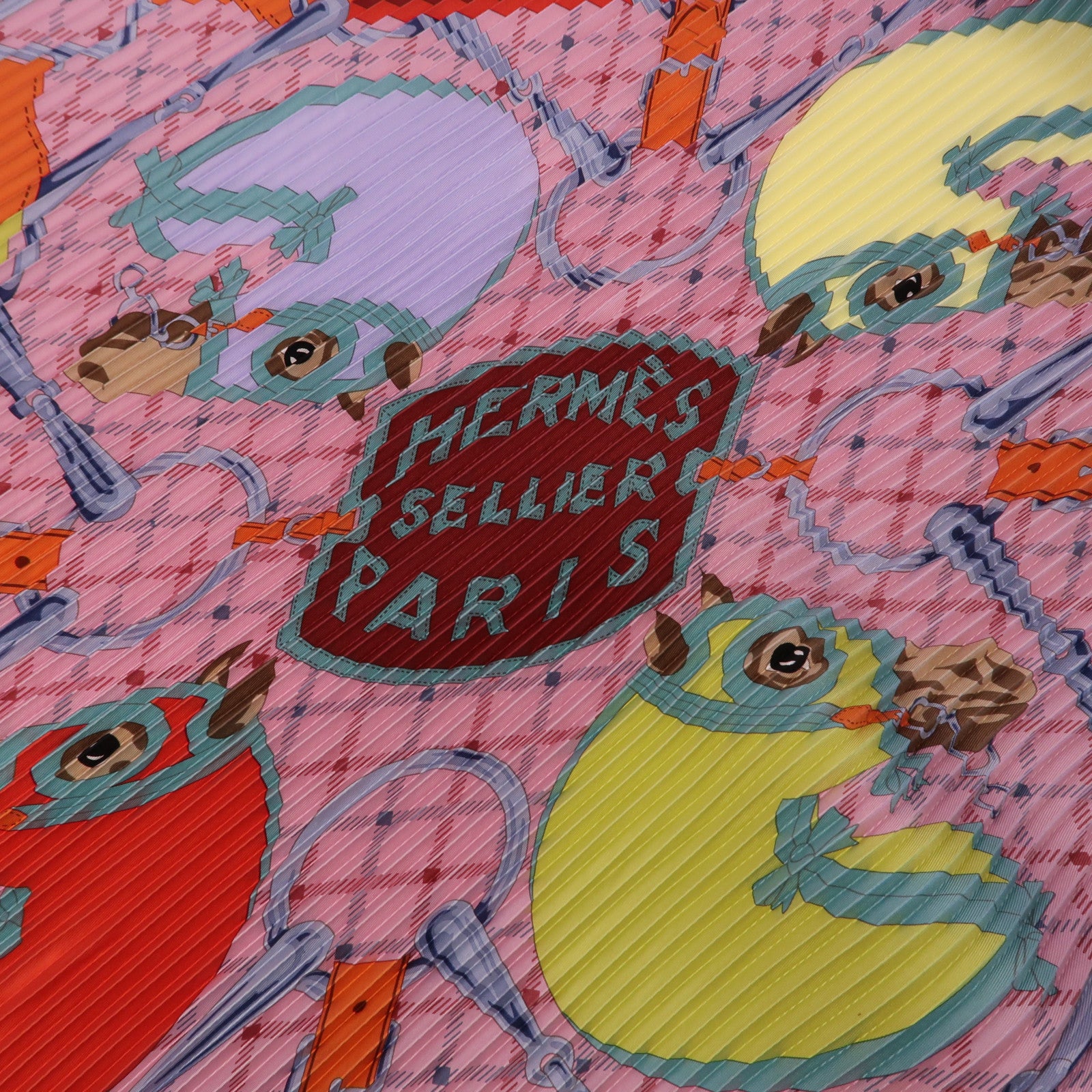 HERMES 絲質Pleated Scarf絲巾粉紅色/橙色/紫色
