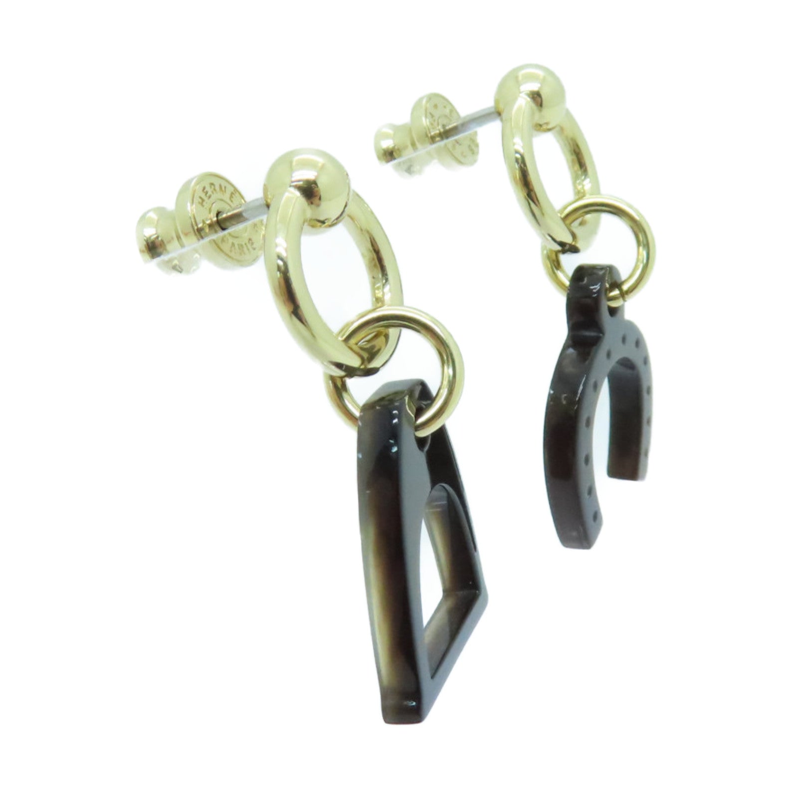 HERMES 【激減優惠】水牛角Earrings金扣耳環黑色