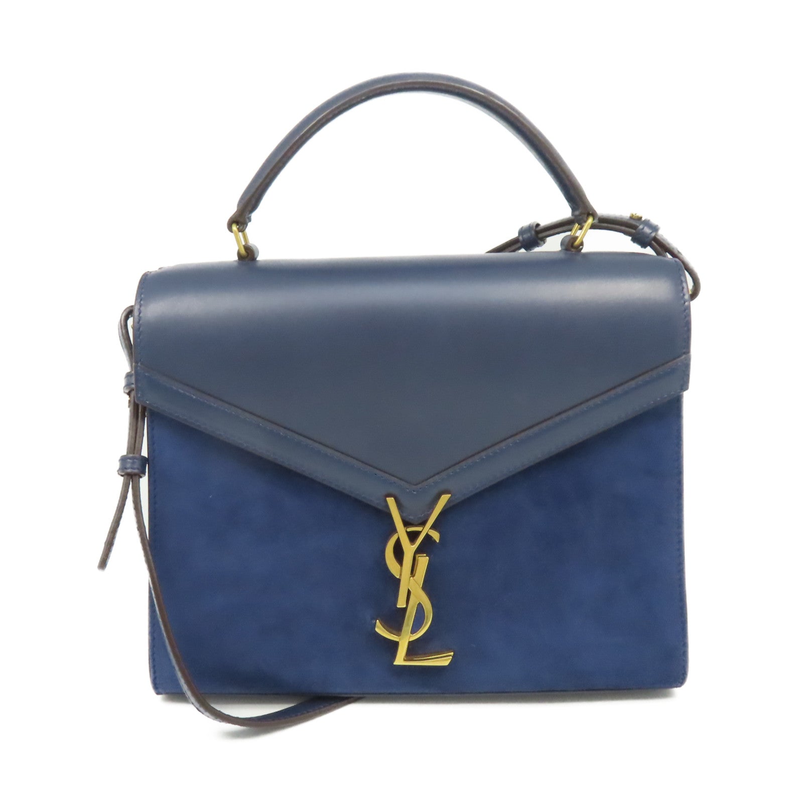 SAINT LAURENT 麂皮皮革/牛皮皮革Cassandra 2Way Shoulder Bag金扣手挽肩背兩用袋藍色