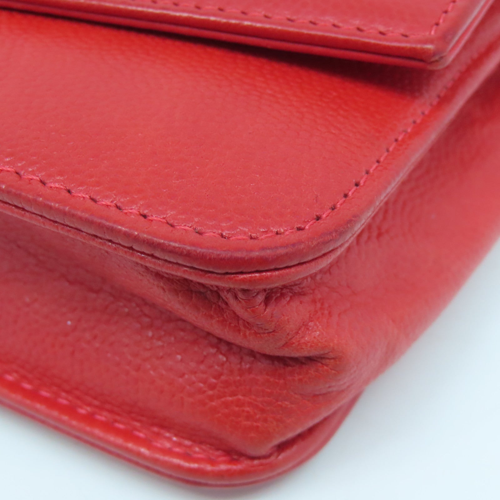 CHANEL cowhide leather Wallet On Chain silver buckle chain shoulder bag red