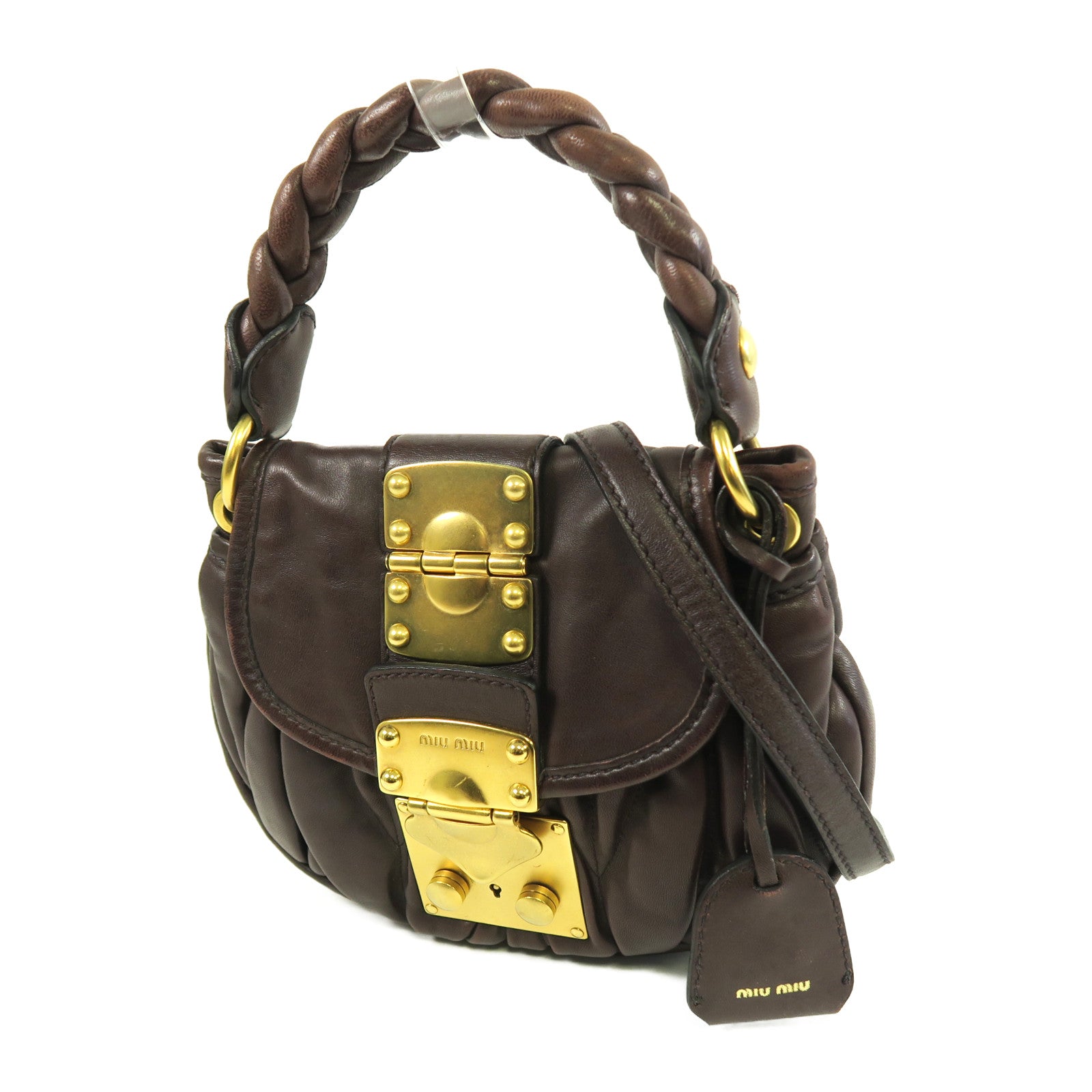 Miu Miu 羊皮皮革Shoulder Bag金扣手挽肩背兩用袋啡色