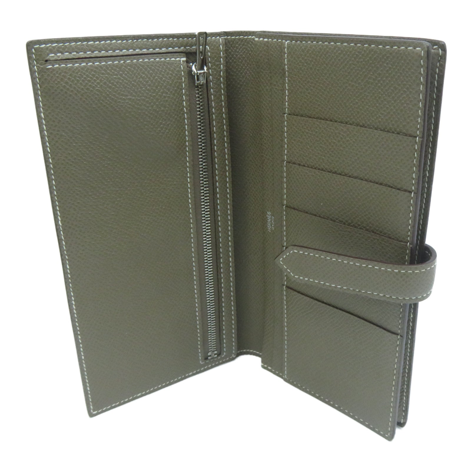 HERMES Epsom皮革Bearn Bi-Fold銀扣長錢包灰色