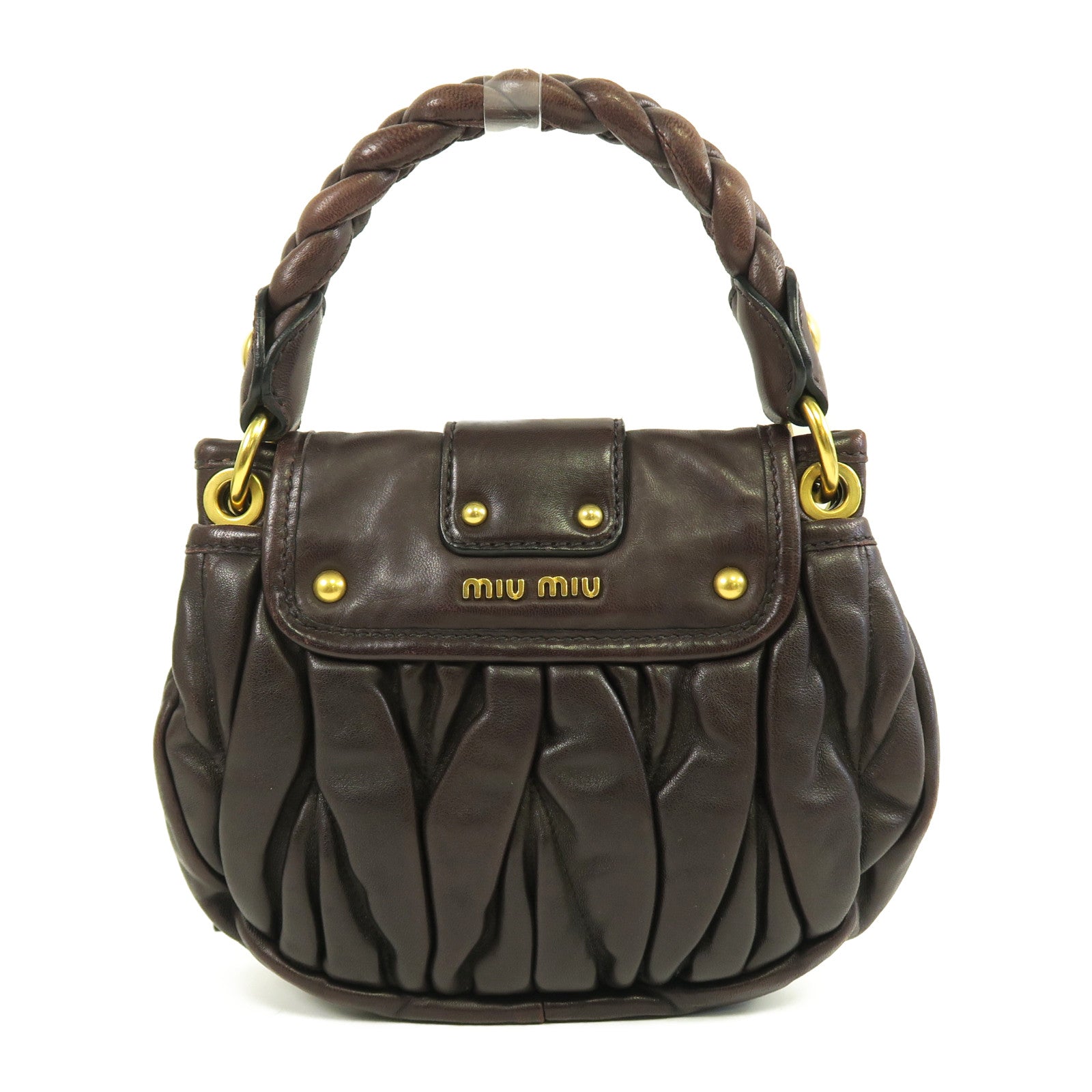 Miu Miu 羊皮皮革Shoulder Bag金扣手挽肩背兩用袋啡色