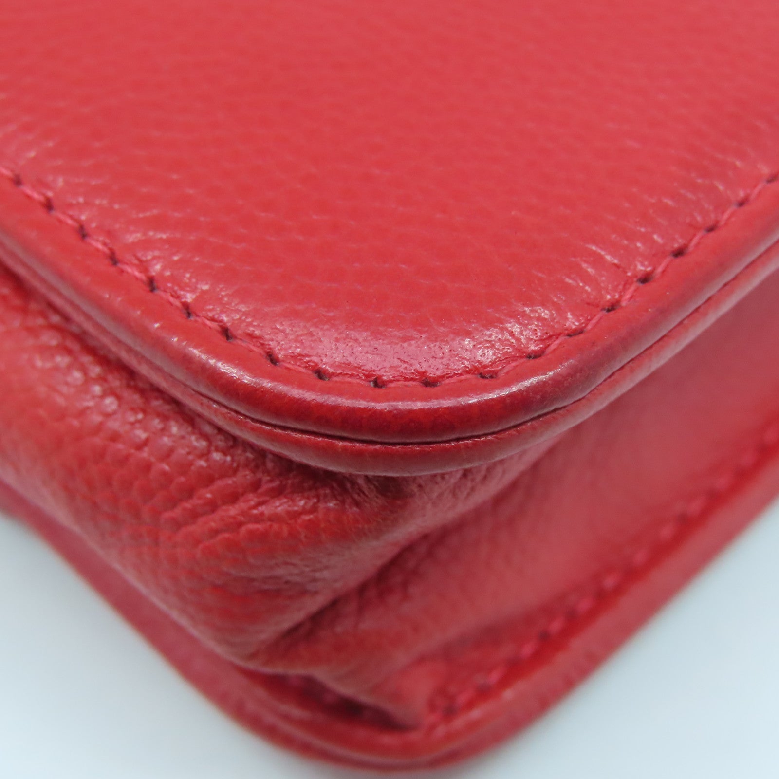 CHANEL cowhide leather Wallet On Chain silver buckle chain shoulder bag red