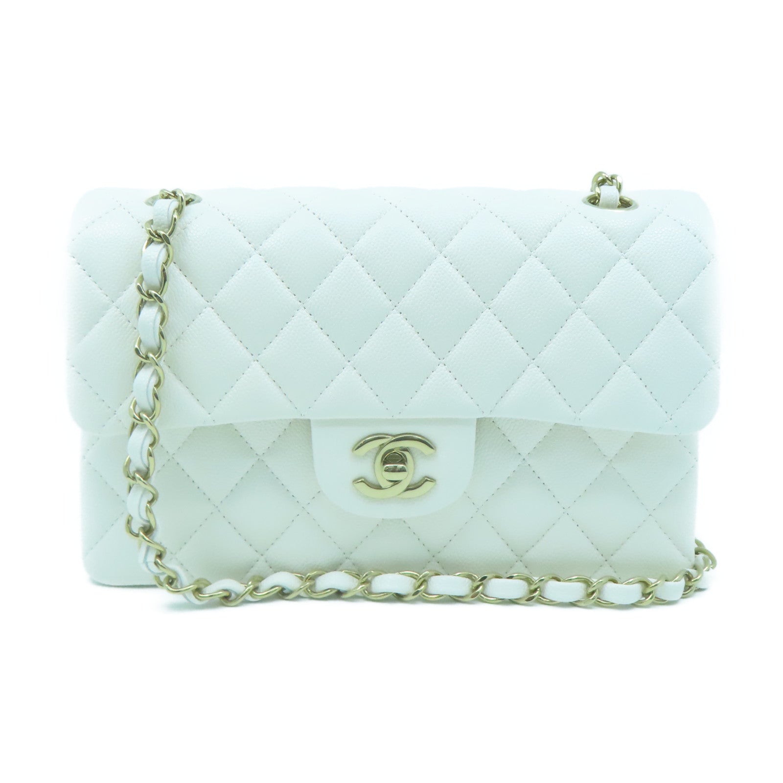 CHANEL rhombic cowhide leather Chain Shoulder gold buckle chain shoulder bag white