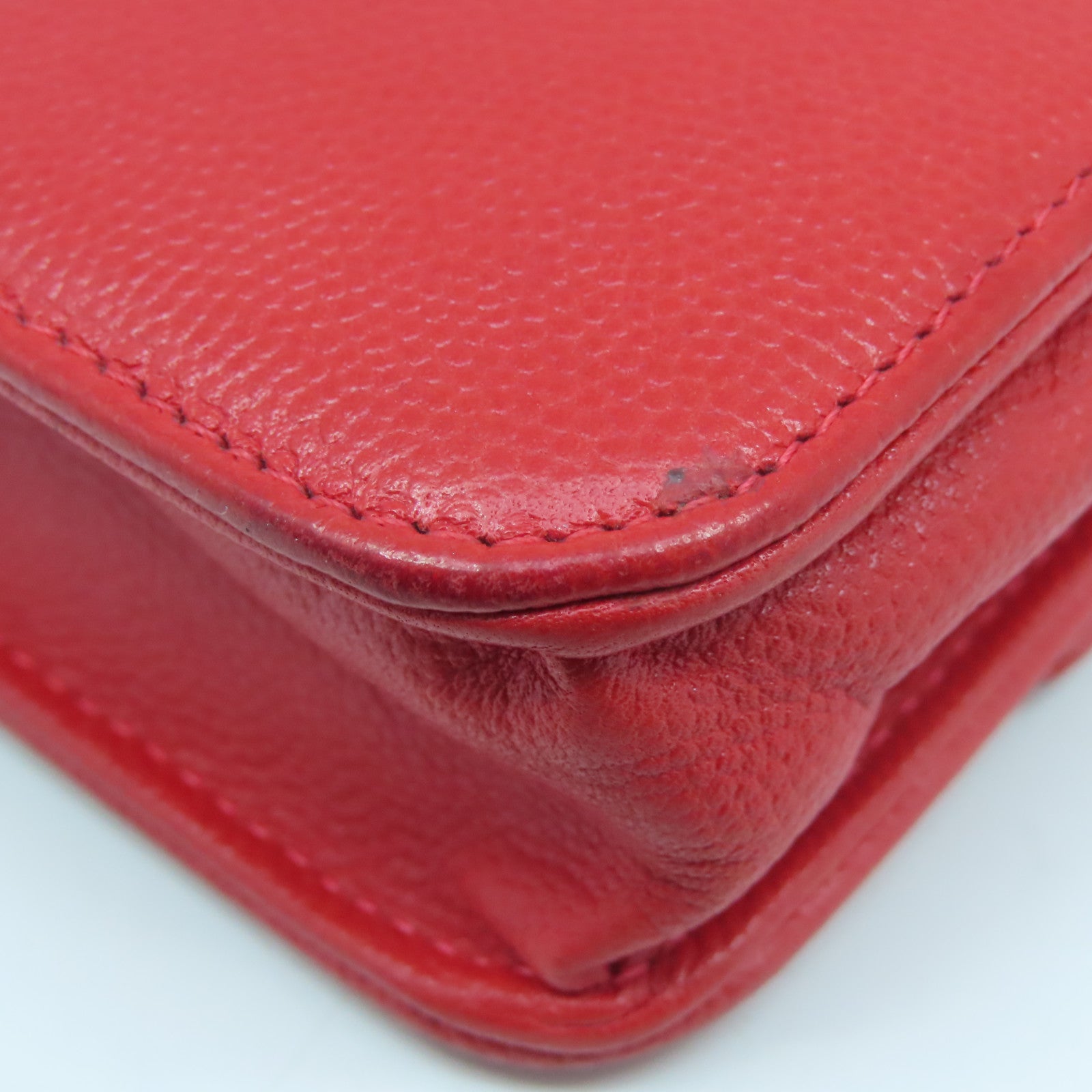CHANEL cowhide leather Wallet On Chain silver buckle chain shoulder bag red