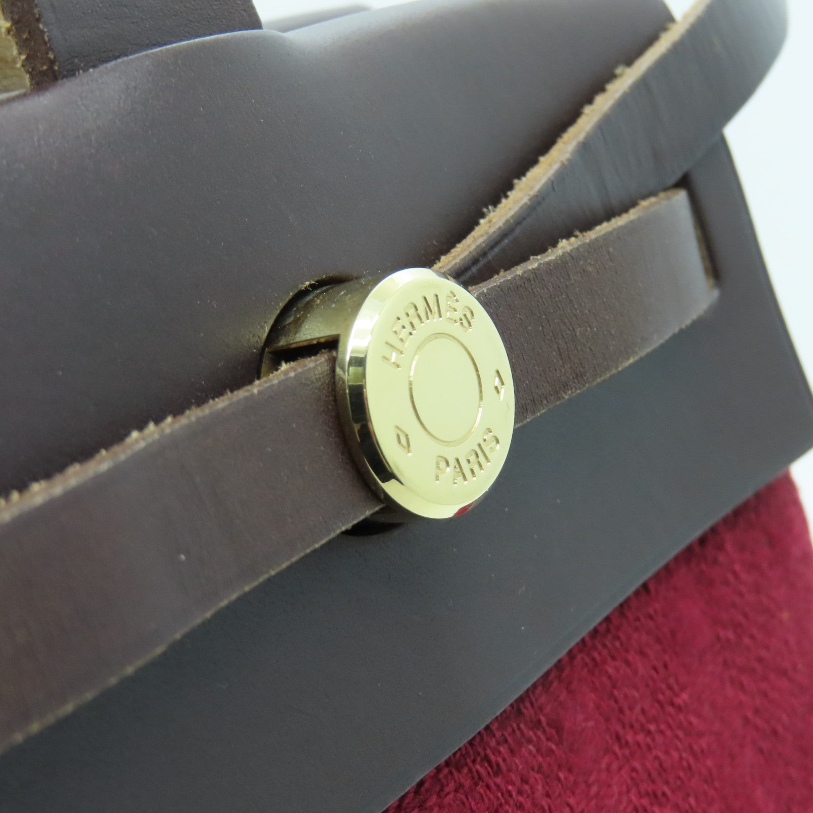 HERMES 帆布Harbag金扣肩背袋紅色/啡色