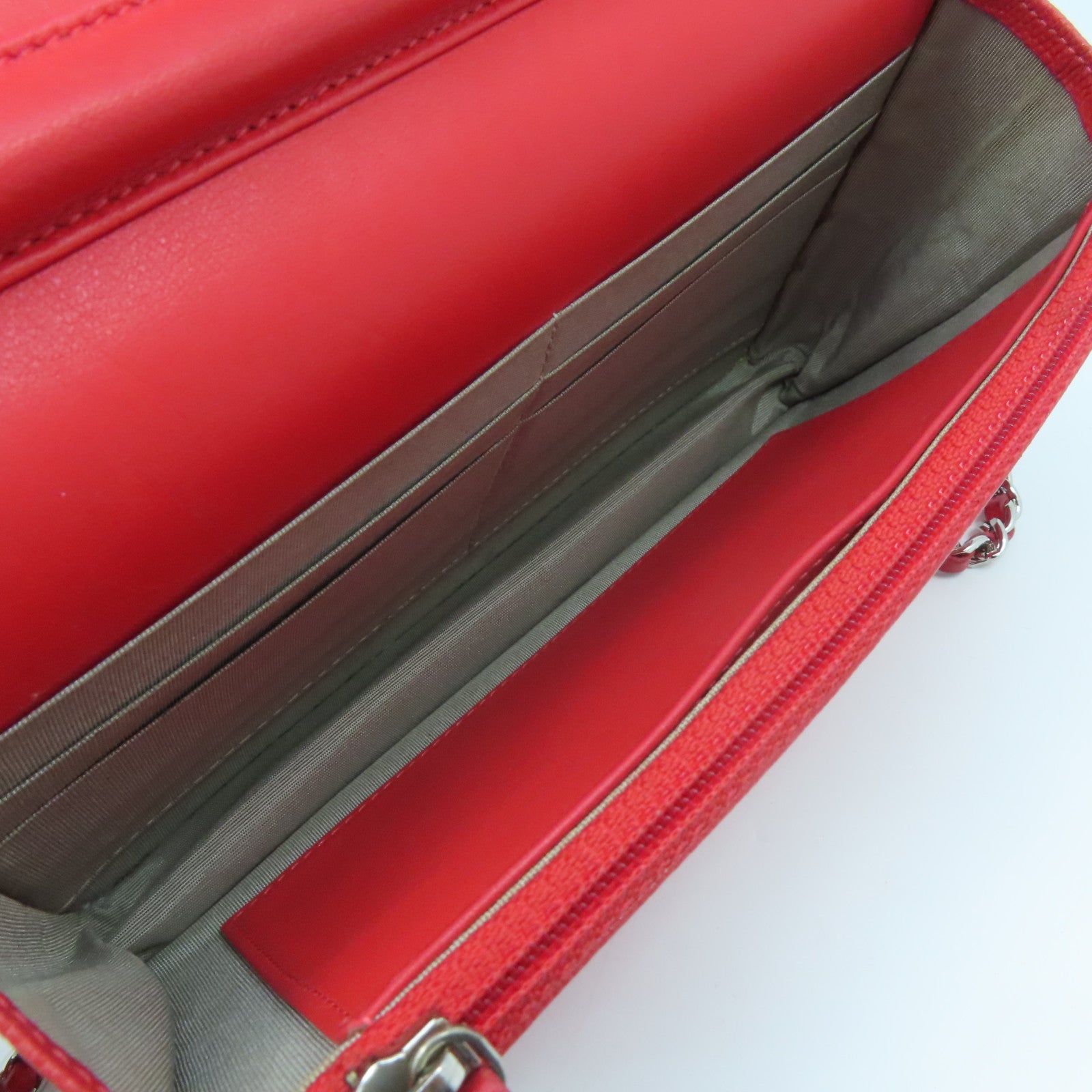 CHANEL cowhide leather Wallet On Chain silver buckle chain shoulder bag red