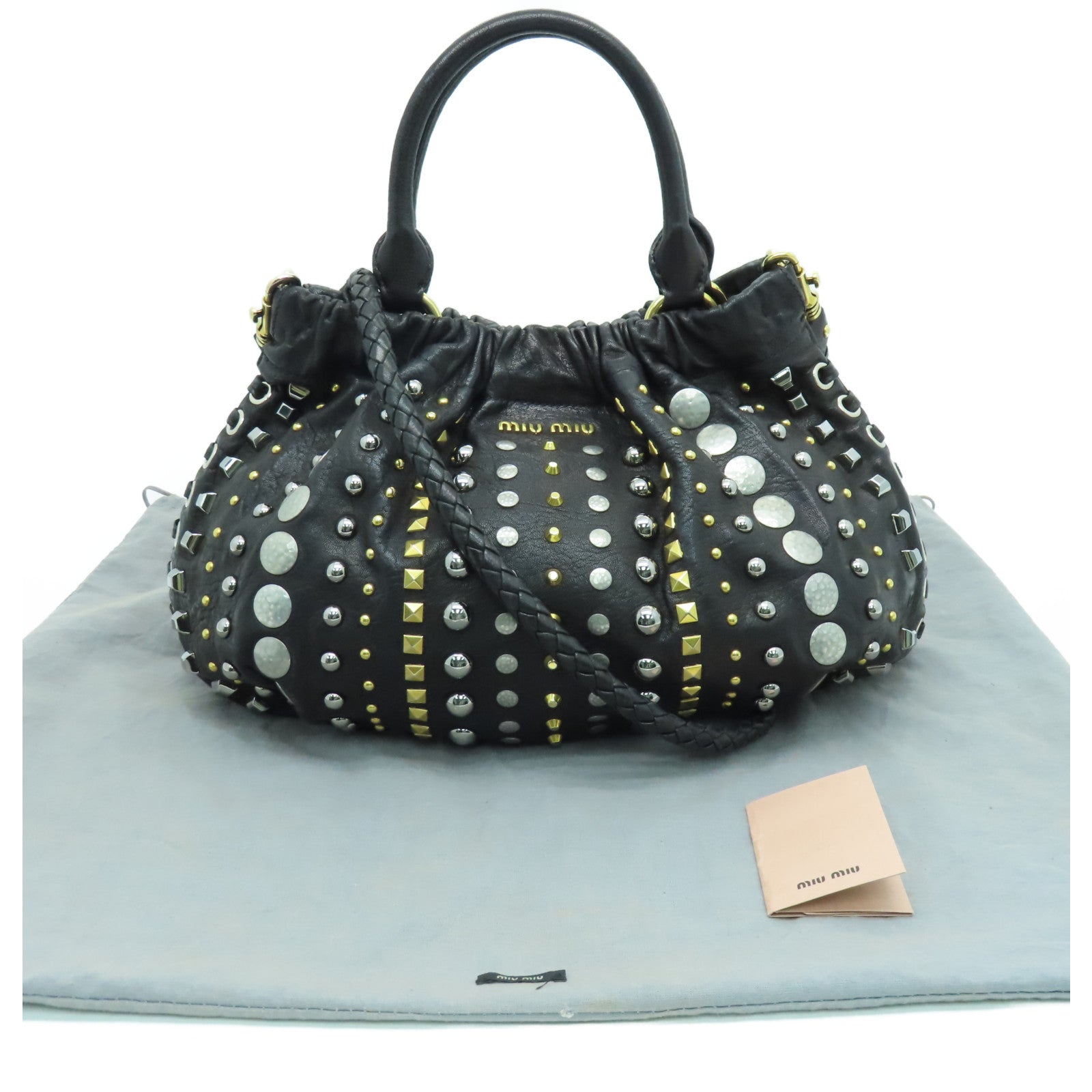 バッグ miu miu 2way studs leather hand bag MIUMIU Quilted Studs Shoulder Crossbody 2 way bag Leather