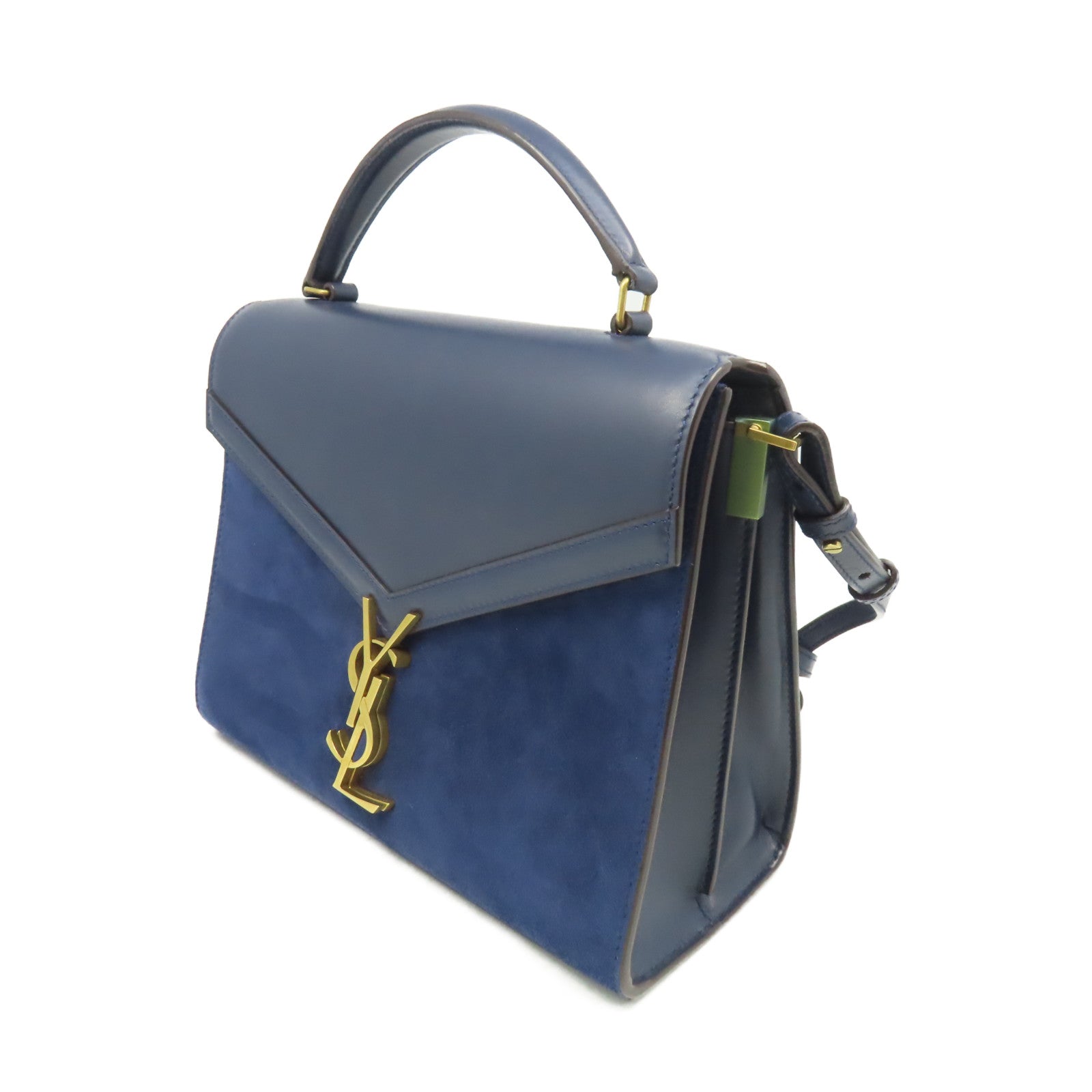 SAINT LAURENT 麂皮皮革/牛皮皮革Cassandra 2Way Shoulder Bag金扣手挽肩背兩用袋藍色