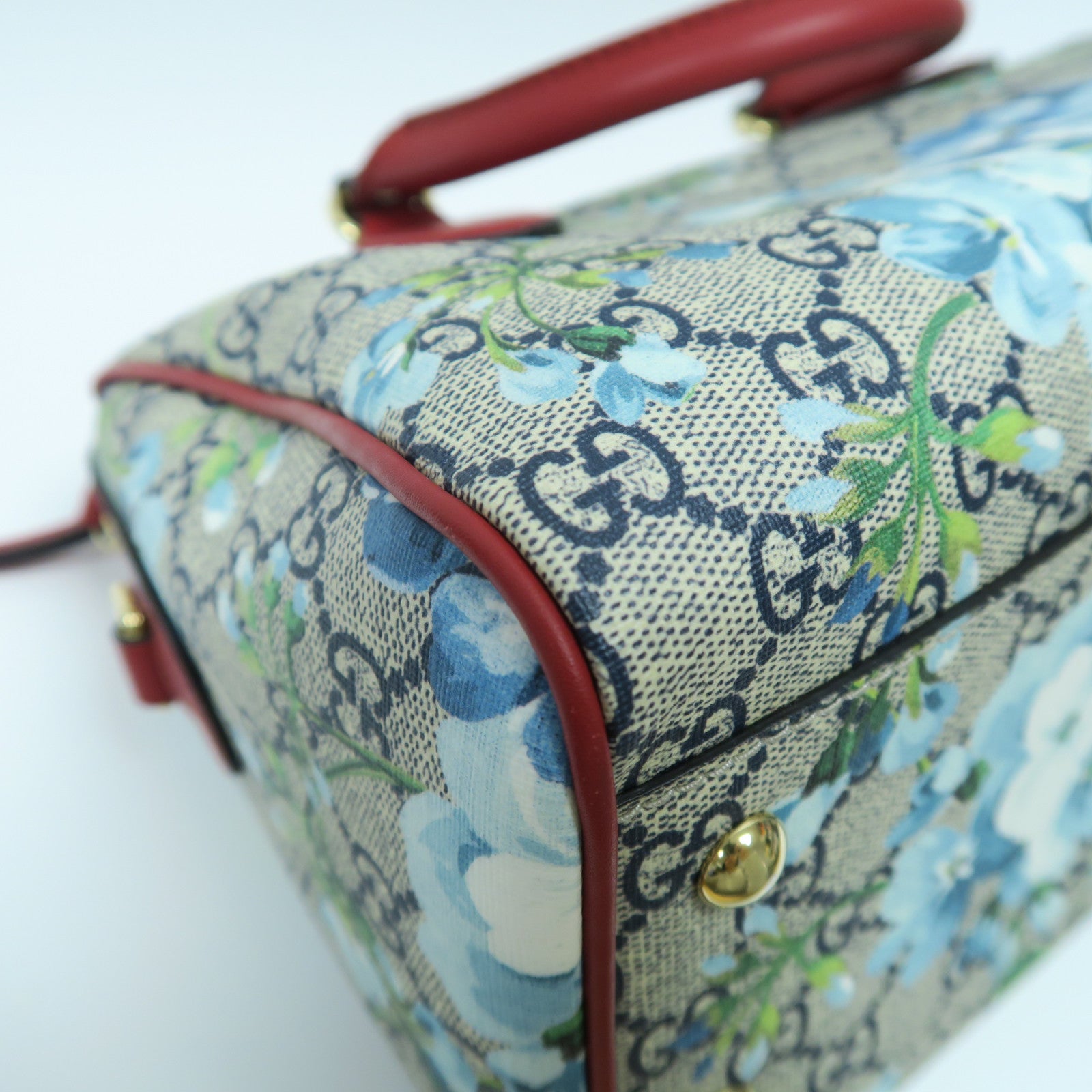 GUCCI 塗層帆布GG Blooms Boston Bag金扣手挽肩背兩用袋紅色/灰色/藍色