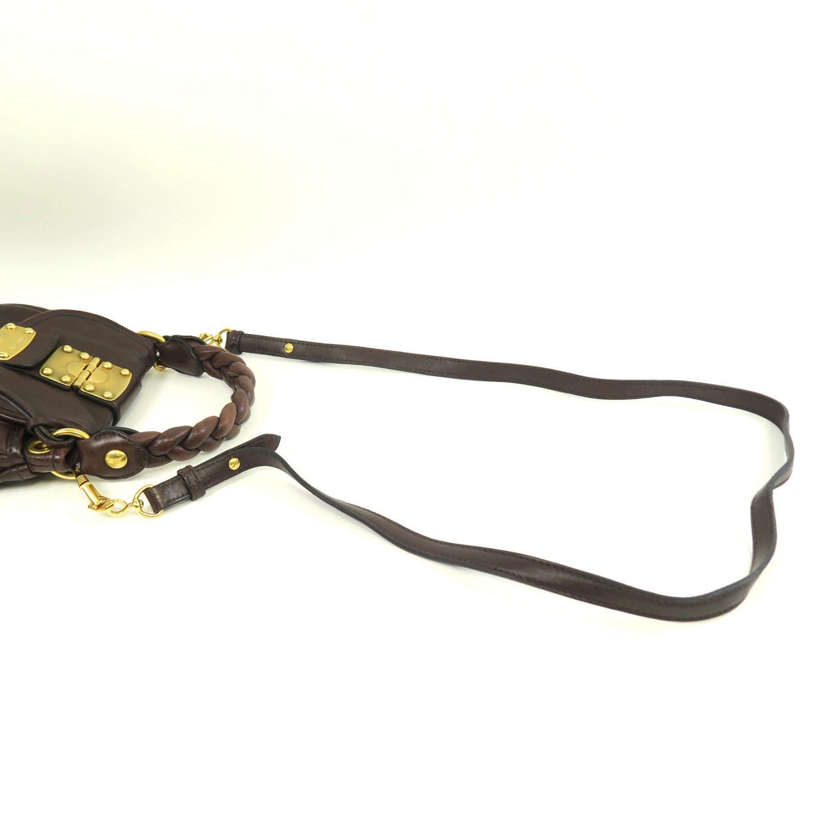 Miu Miu 羊皮皮革Shoulder Bag金扣手挽肩背兩用袋啡色