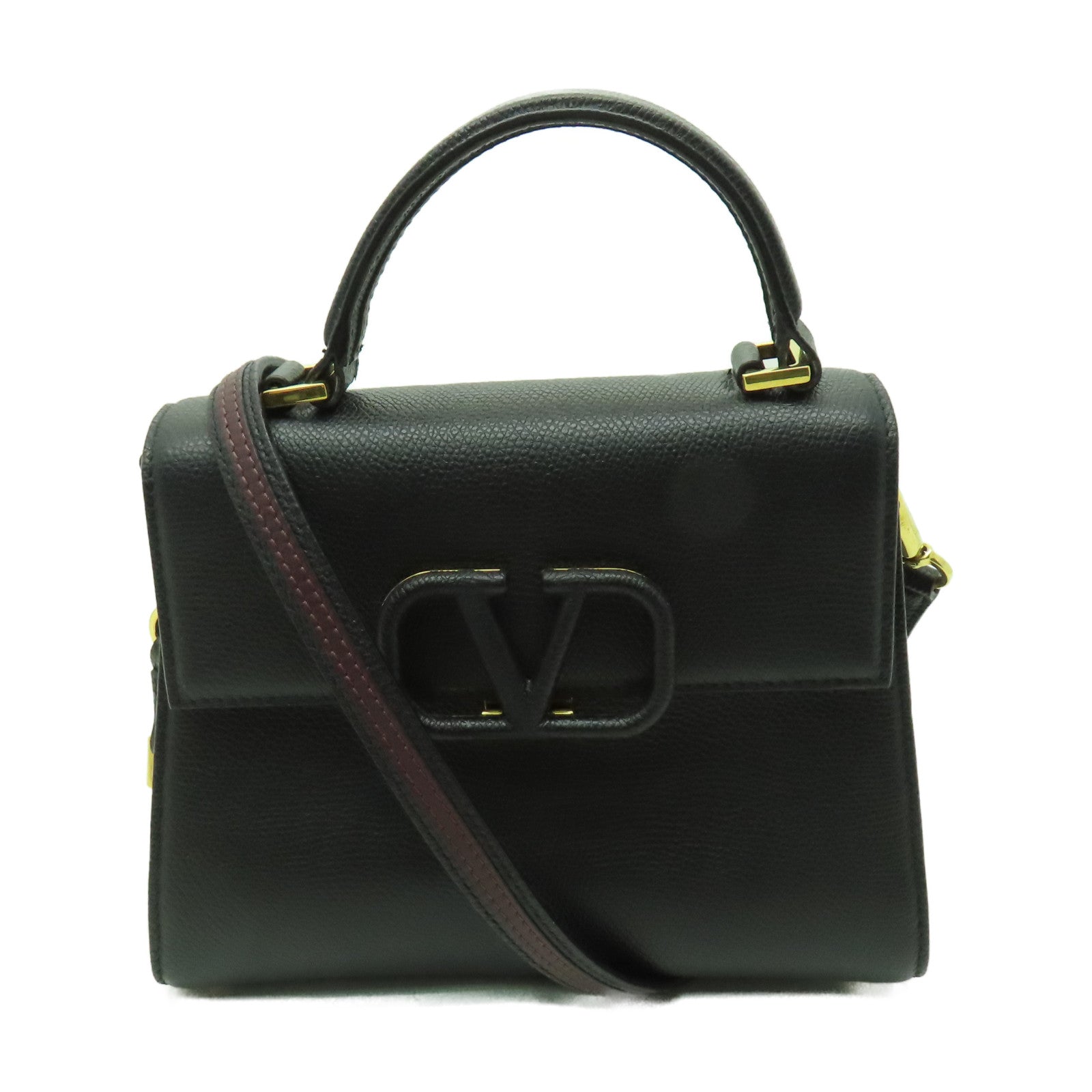 Valentino 【激減優惠】牛皮皮革Vsling Grainy金扣手挽肩背兩用袋黑色