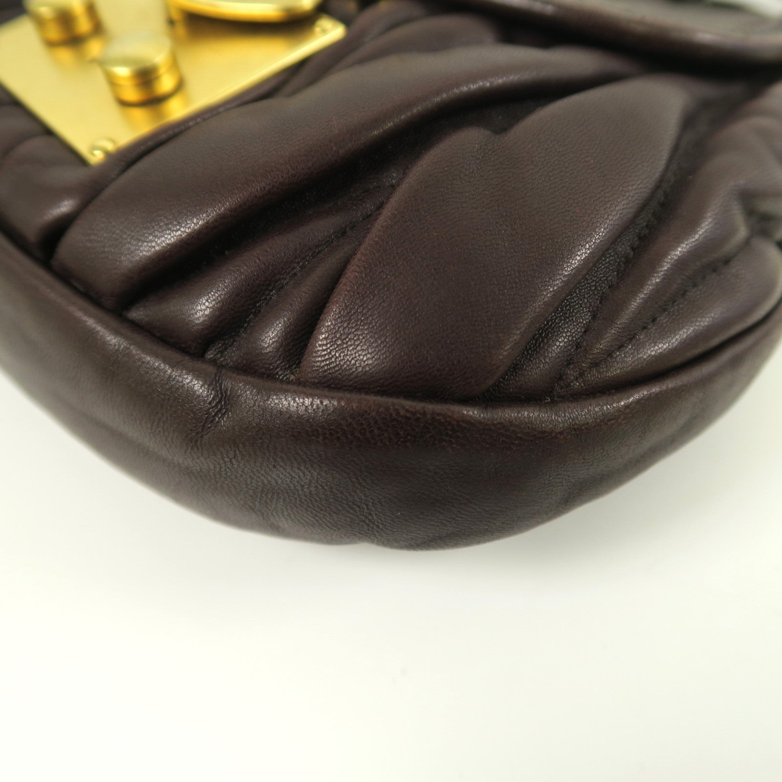 Miu Miu 羊皮皮革Shoulder Bag金扣手挽肩背兩用袋啡色
