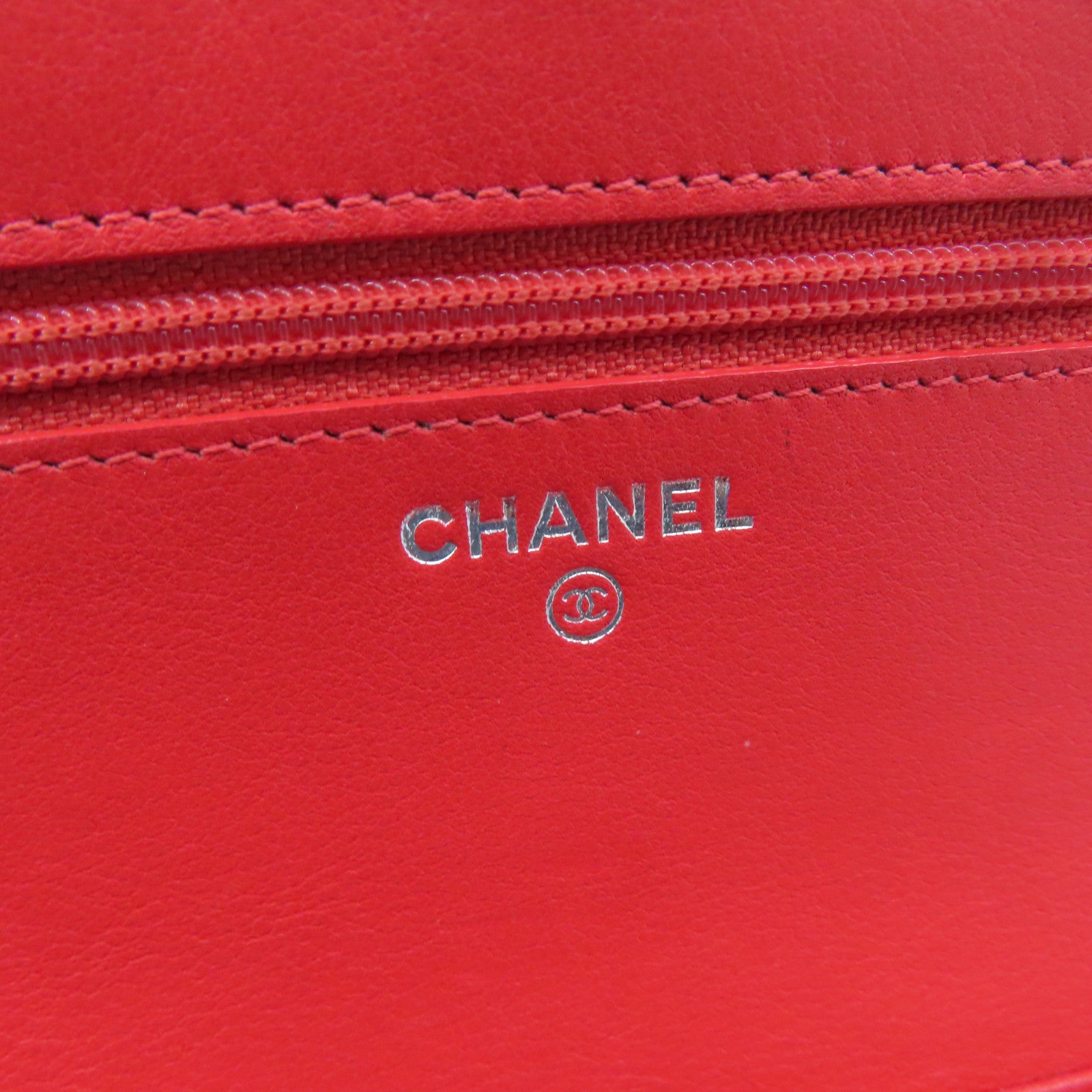 CHANEL cowhide leather Wallet On Chain silver buckle chain shoulder bag red