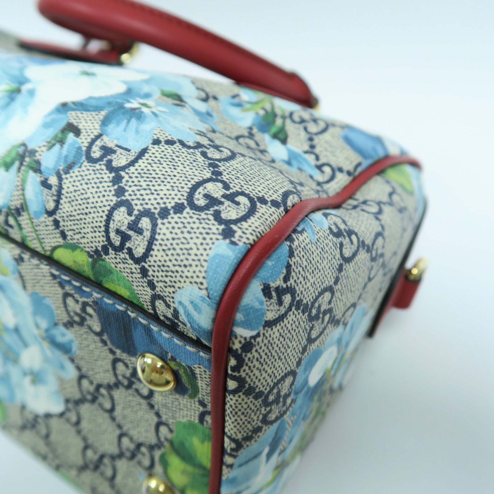 GUCCI 塗層帆布GG Blooms Boston Bag金扣手挽肩背兩用袋紅色/灰色/藍色