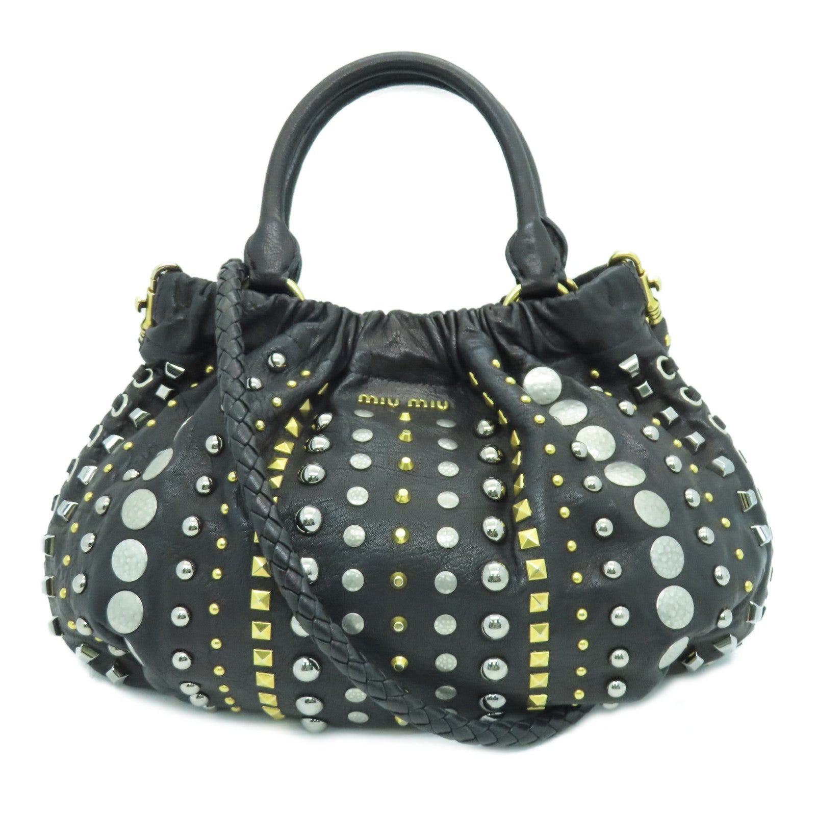 Miu Miu 【激減優惠】牛皮皮革2way Shoulder Bag金扣手挽肩背兩用袋黑色