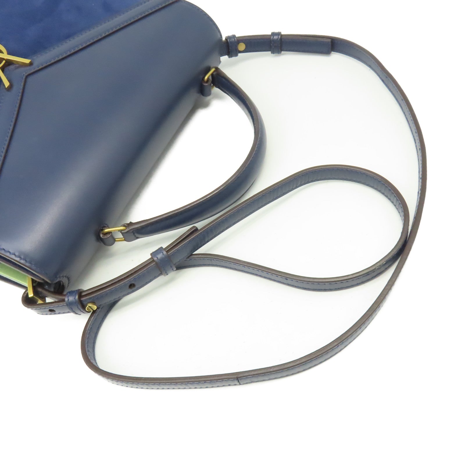 SAINT LAURENT 麂皮皮革/牛皮皮革Cassandra 2Way Shoulder Bag金扣手挽肩背兩用袋藍色