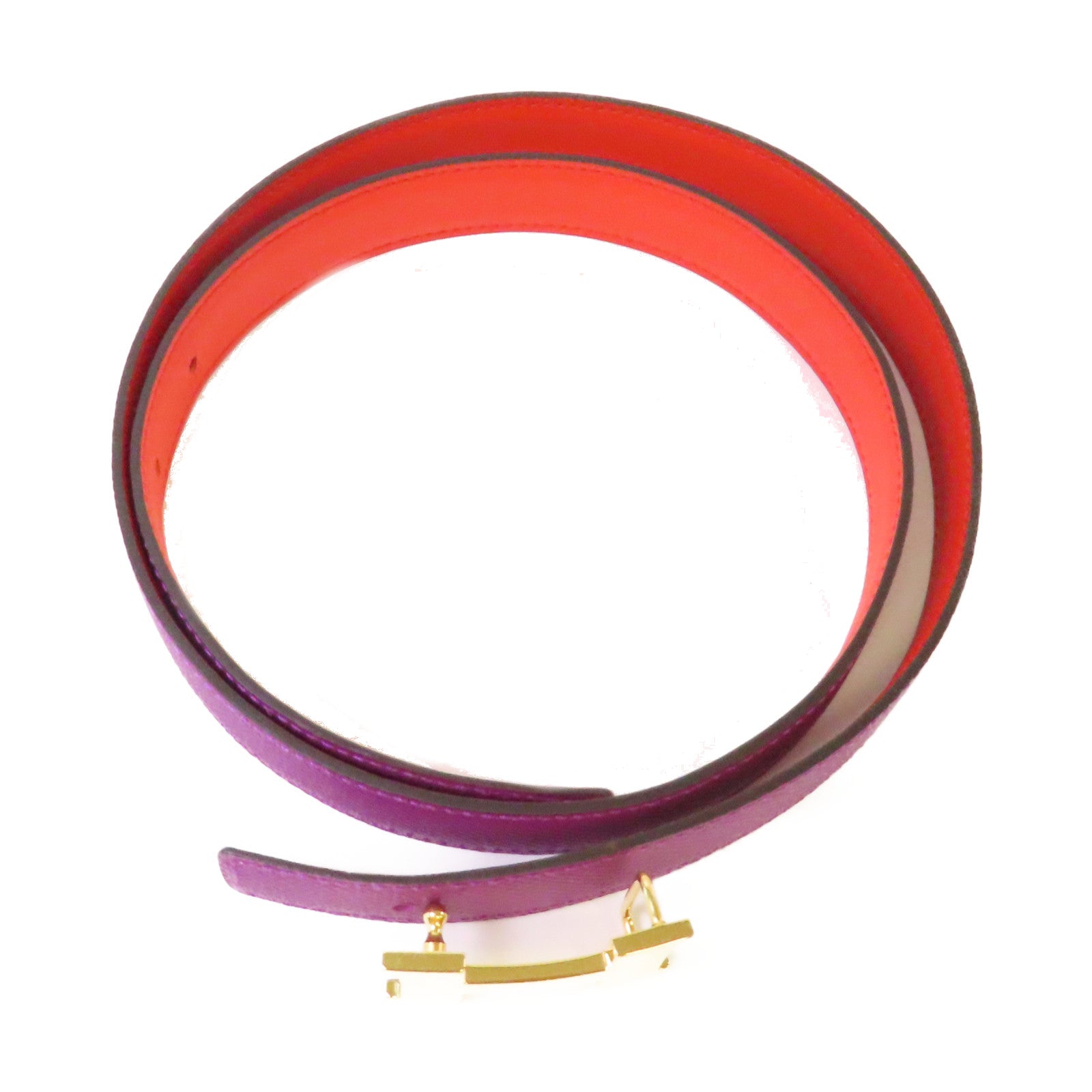 HERMES Epsom皮革/Swift皮革H Belt金扣皮革帶海葵紫色/火焰橙色