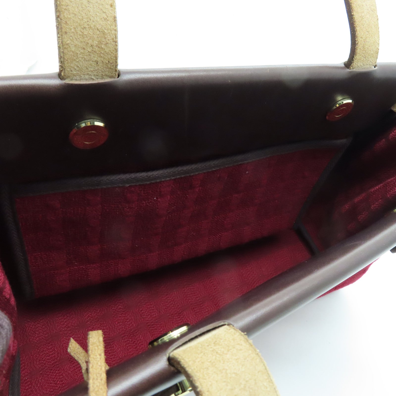 HERMES 帆布Harbag金扣肩背袋紅色/啡色