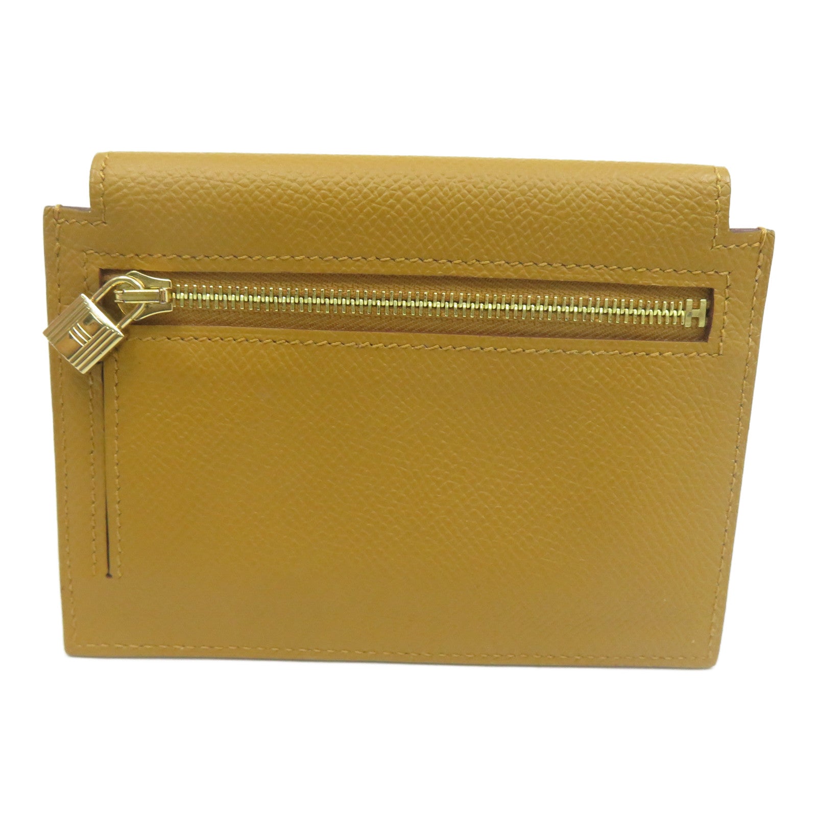 HERMES Epsom皮革Kelly Pocket Compact Wallet金扣錢包芥末色