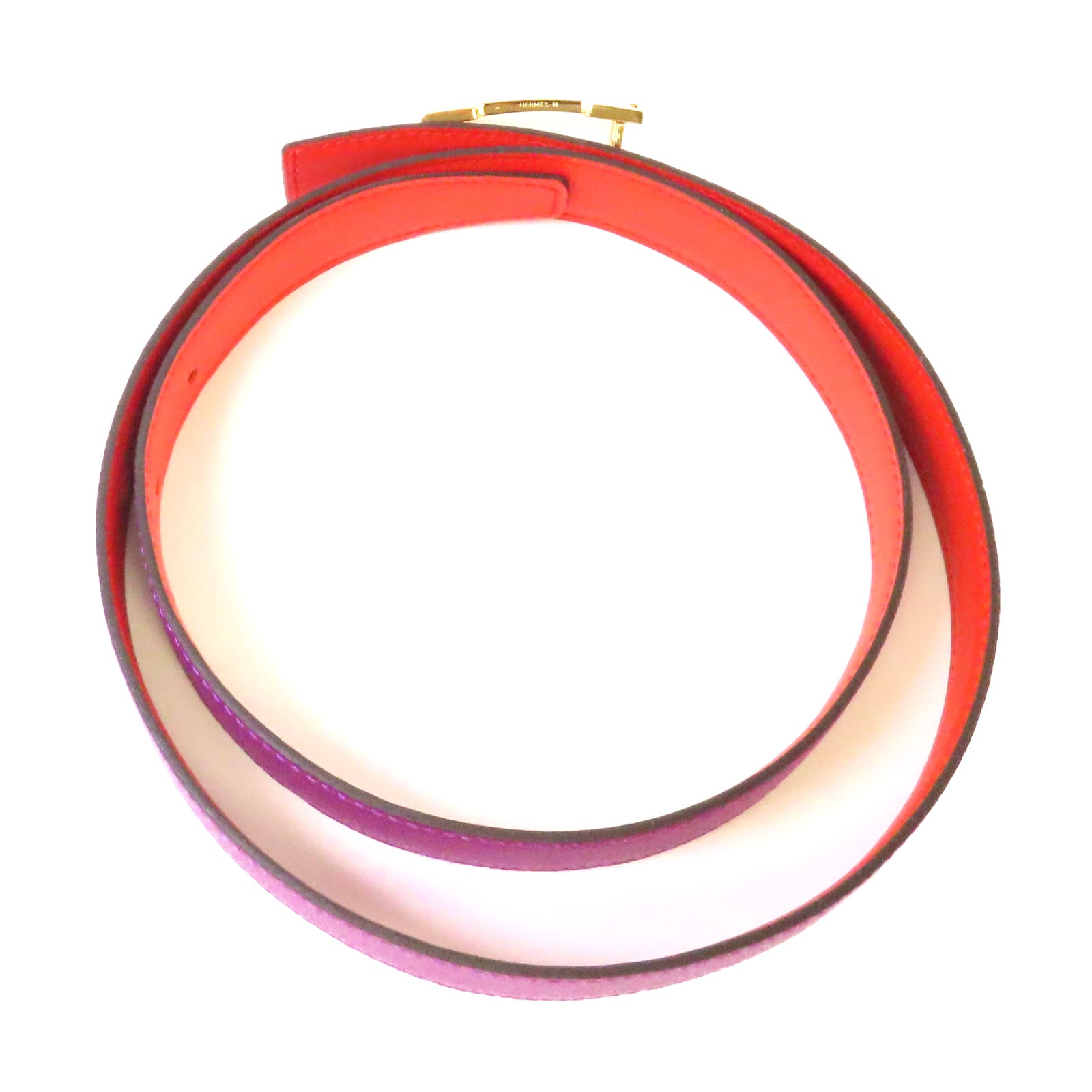 HERMES Epsom皮革/Swift皮革H Belt金扣皮革帶海葵紫色/火焰橙色