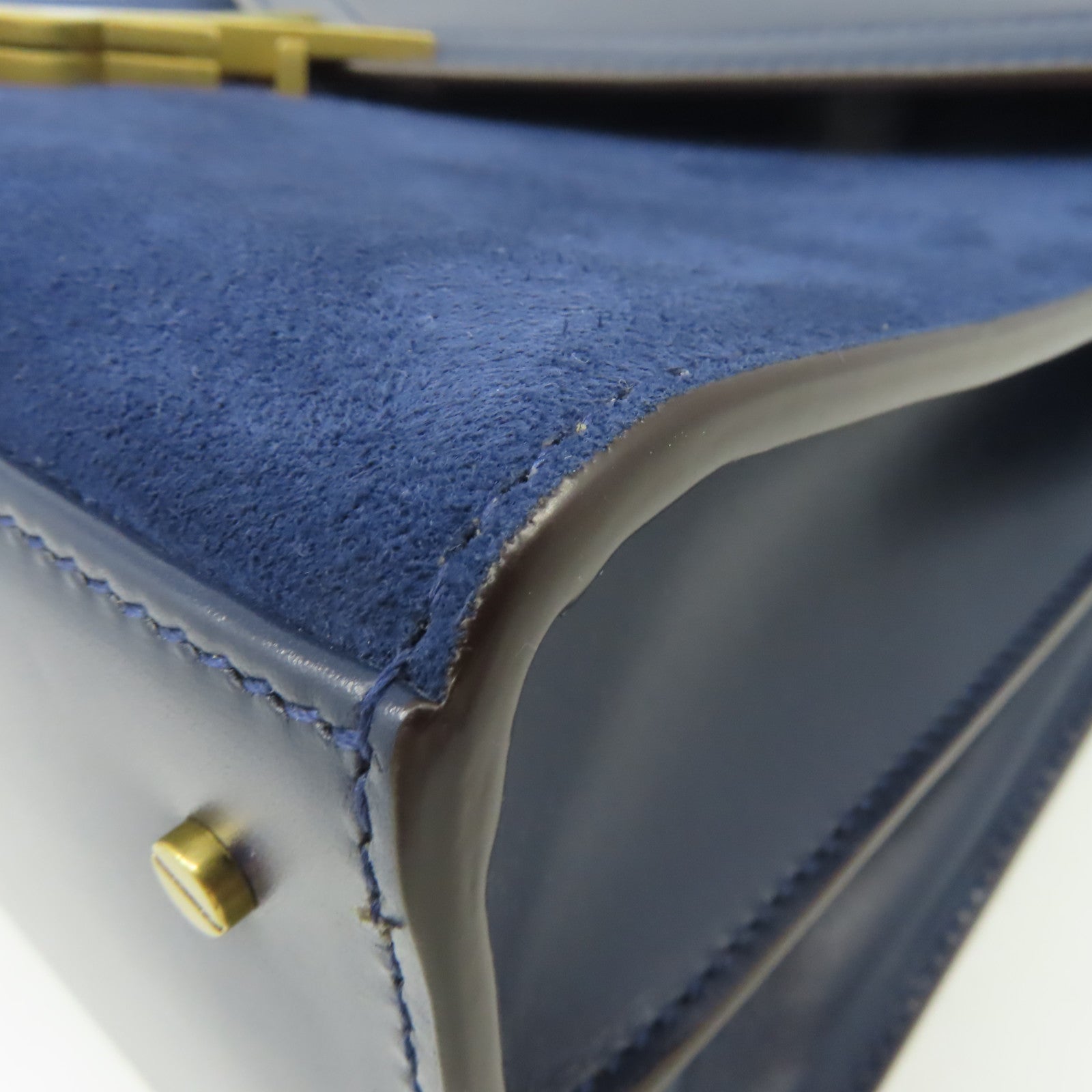 SAINT LAURENT 麂皮皮革/牛皮皮革Cassandra 2Way Shoulder Bag金扣手挽肩背兩用袋藍色