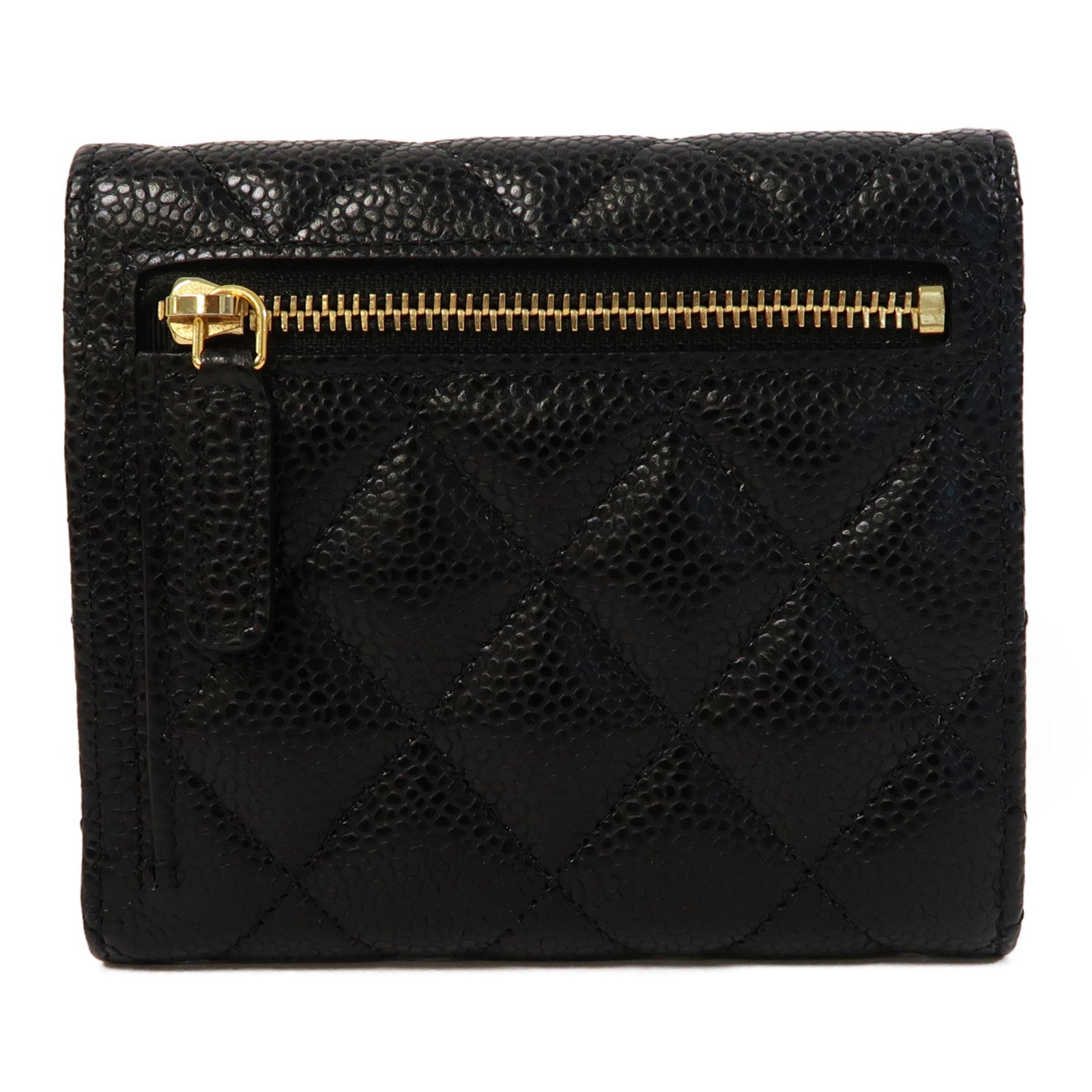 CHANEL 菱格Caviar皮革Classic Wallet金扣錢包黑色