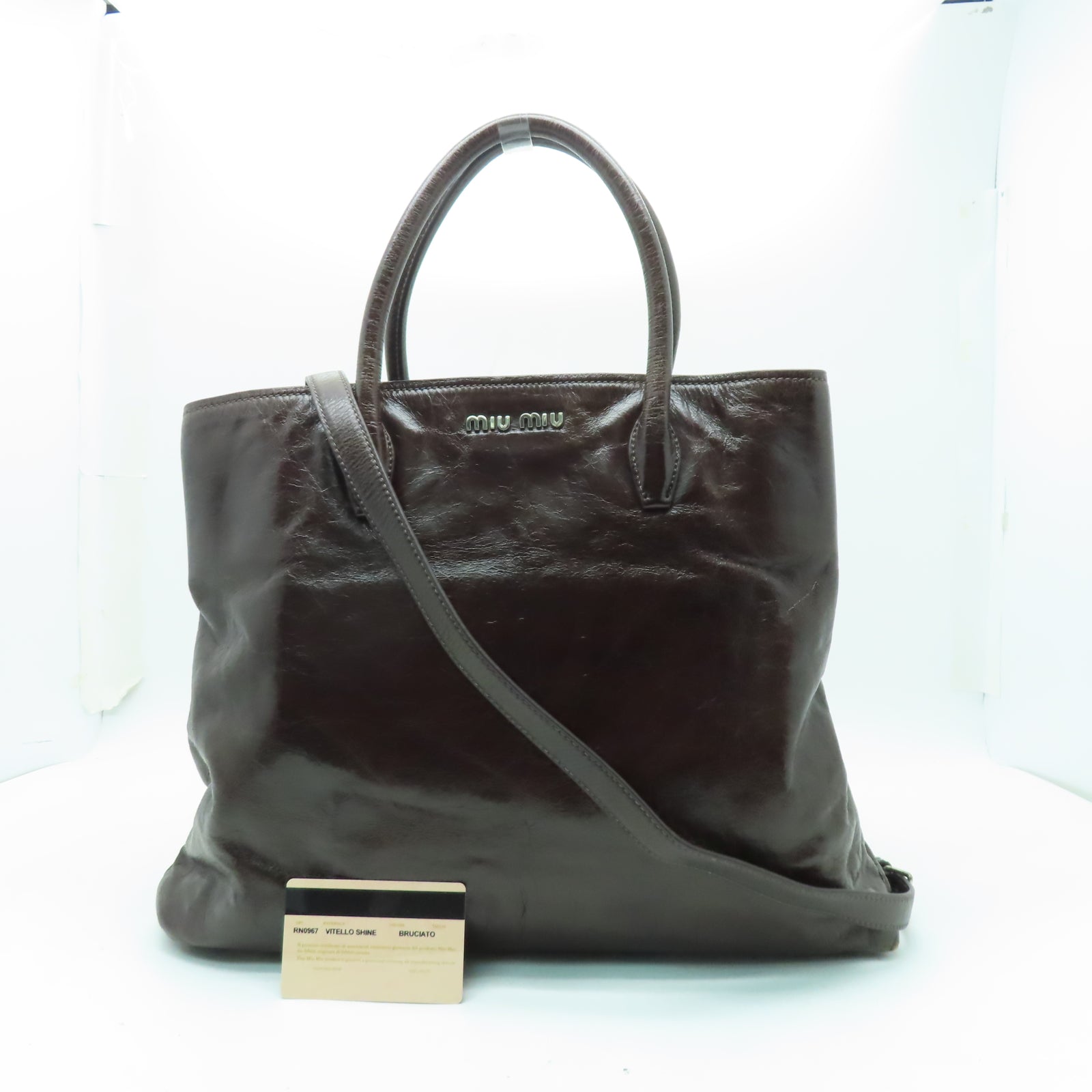 Miu Miu 牛皮皮革2 Way Shoulder銀扣手挽肩背兩用袋啡色