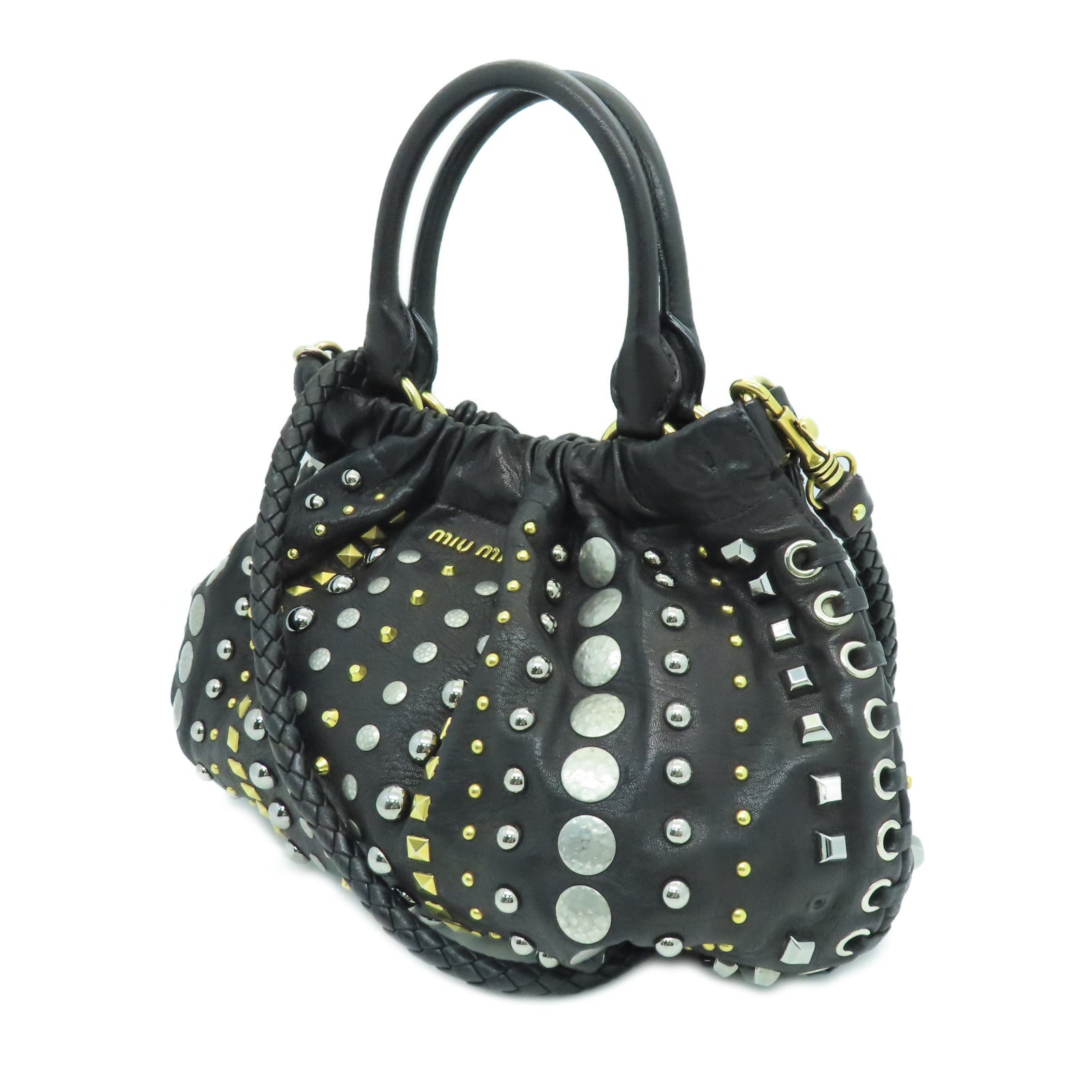 Miu Miu 【激減優惠】牛皮皮革2way Shoulder Bag金扣手挽肩背兩用袋黑色