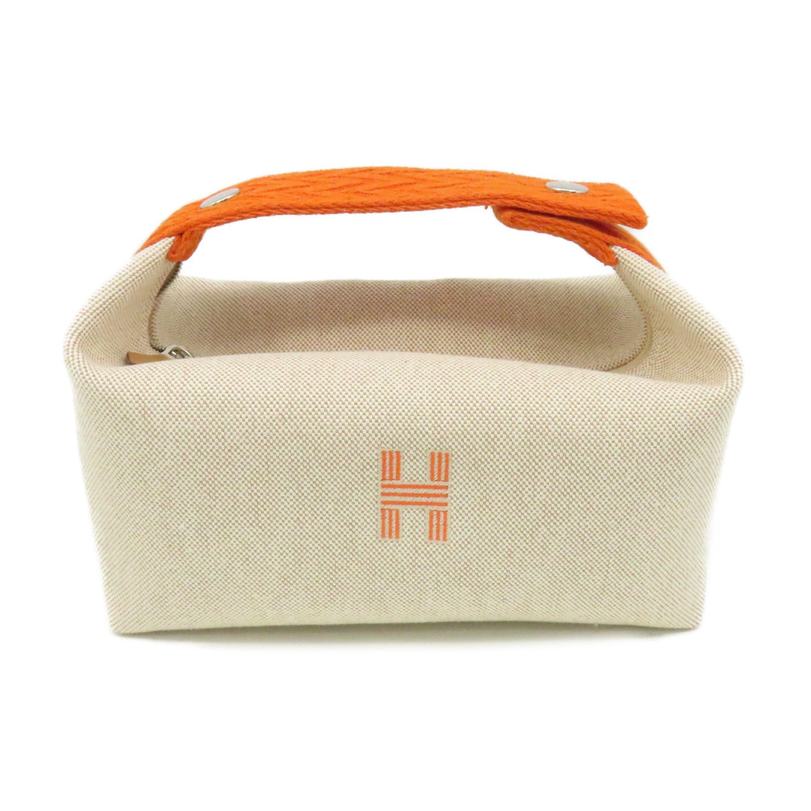HERMES 帆布Bride-A-Bac Case Hand Bag銀扣手挽袋米色/橙色
