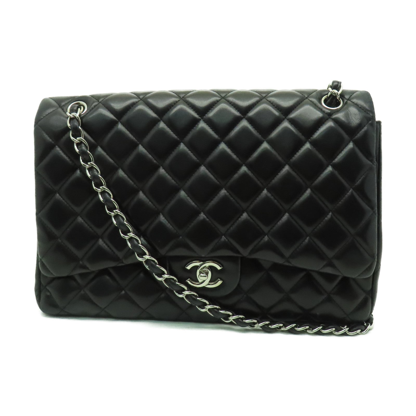 CHANEL 【激減優惠】菱格羊皮皮革Chain Shoulder銀扣鏈帶肩背袋黑色