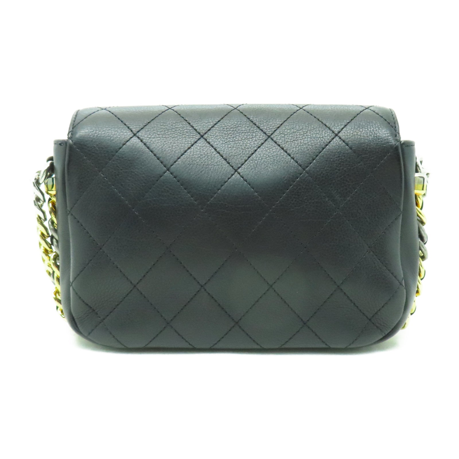 CHANEL 菱格牛皮皮革Chain Shoulder鏈帶肩背袋黑色