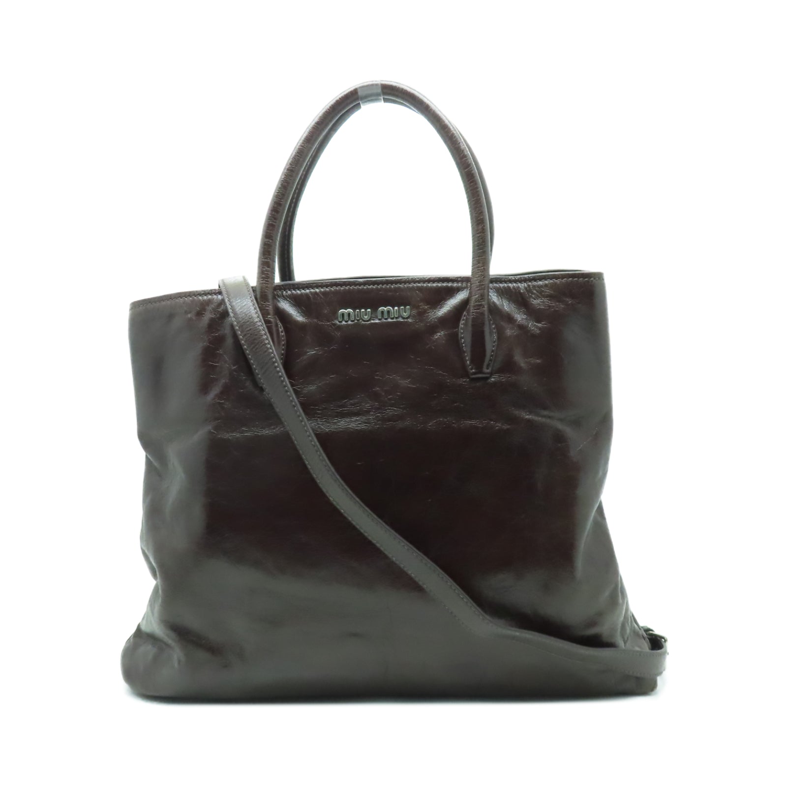 Miu Miu 牛皮皮革2 Way Shoulder銀扣手挽肩背兩用袋啡色