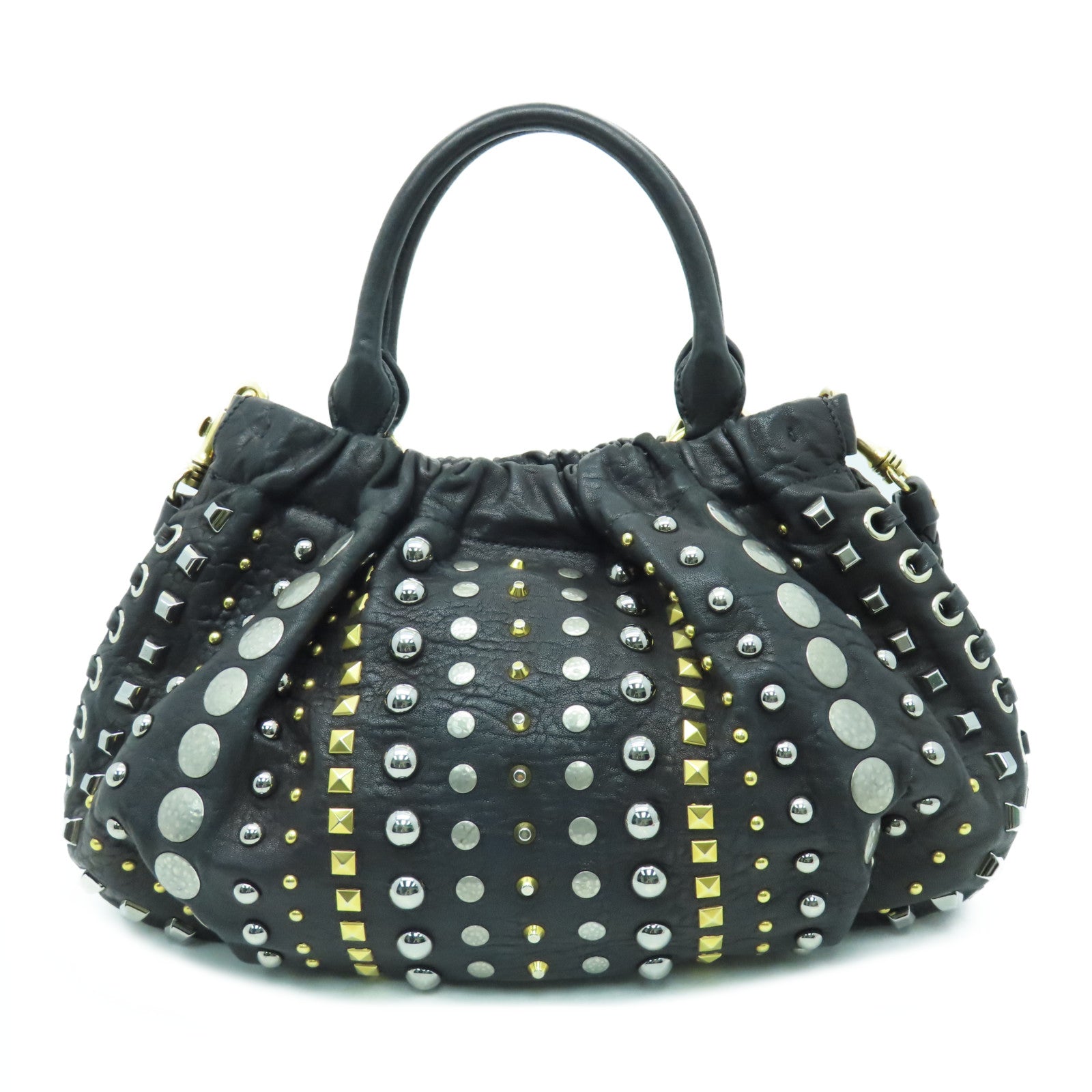 Miu Miu 【激減優惠】牛皮皮革2way Shoulder Bag金扣手挽肩背兩用袋黑色