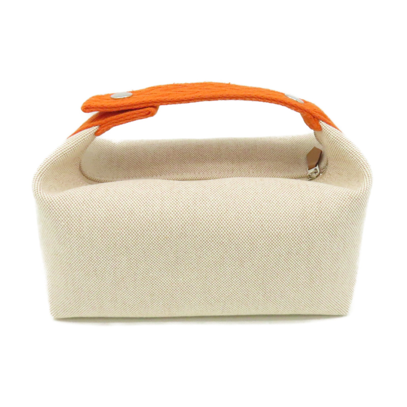 HERMES 帆布Bride-A-Bac Case Hand Bag銀扣手挽袋米色/橙色
