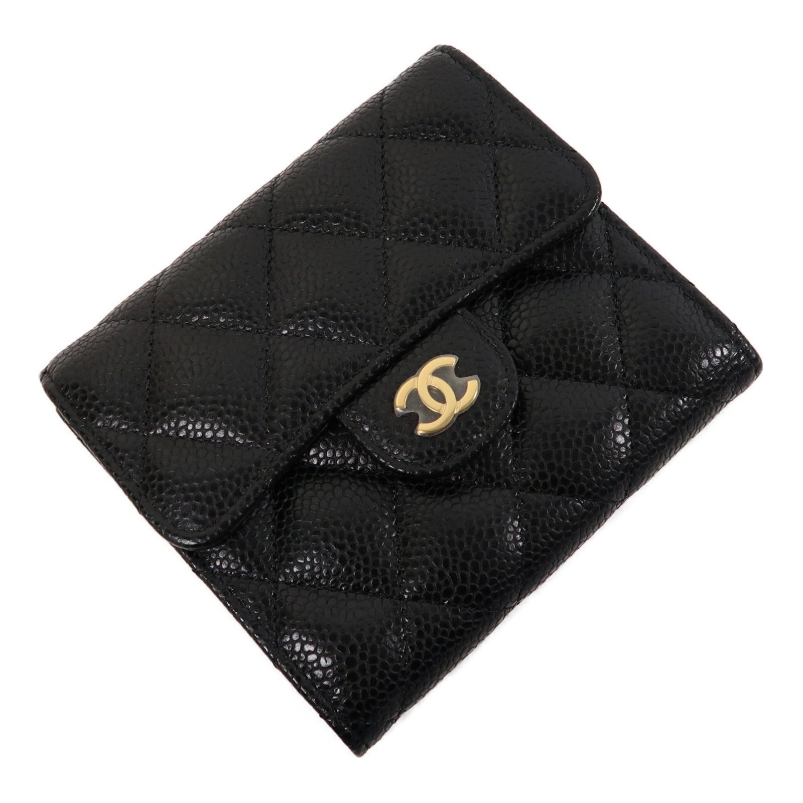 CHANEL 菱格Caviar皮革Classic Wallet金扣錢包黑色