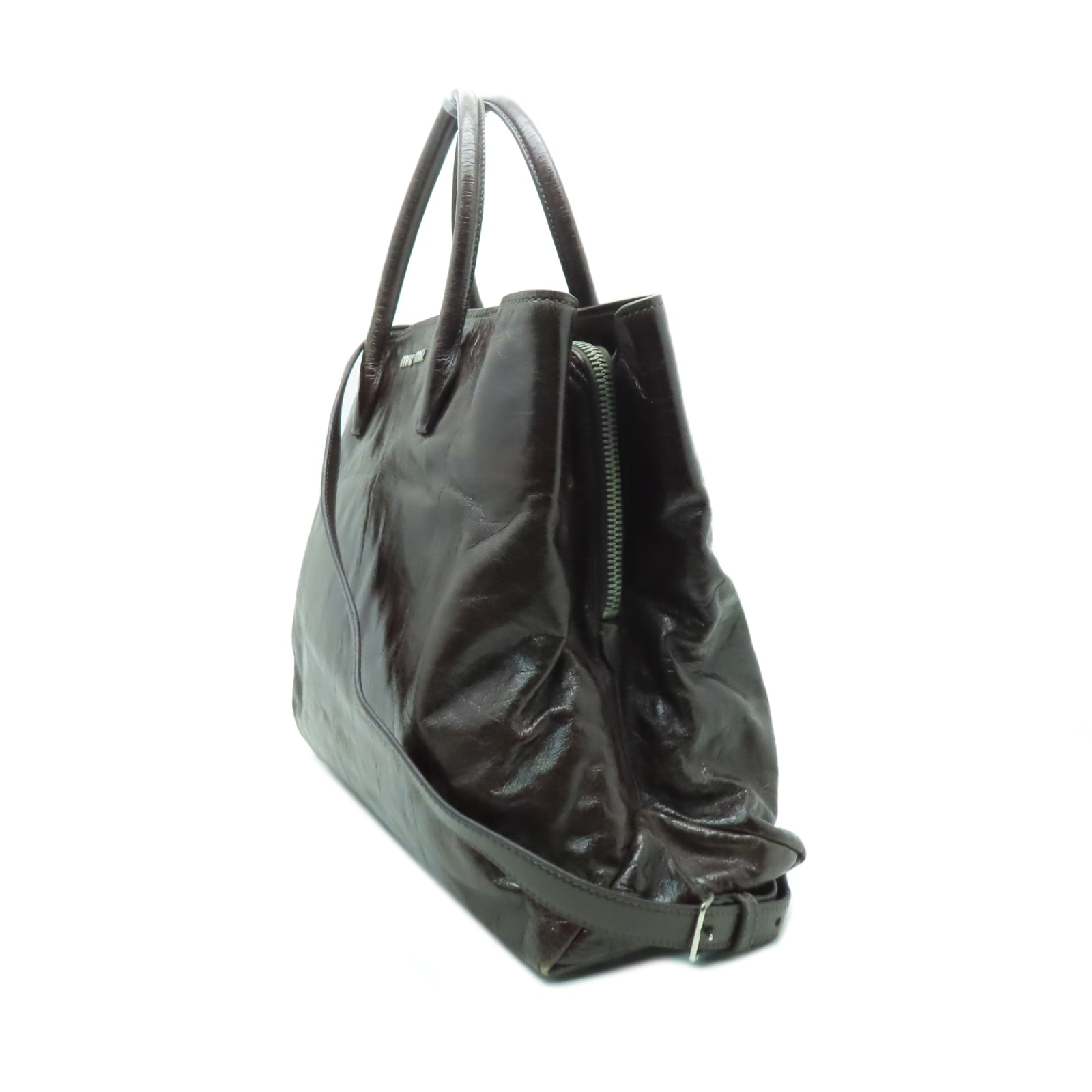Miu Miu 牛皮皮革2 Way Shoulder銀扣手挽肩背兩用袋啡色