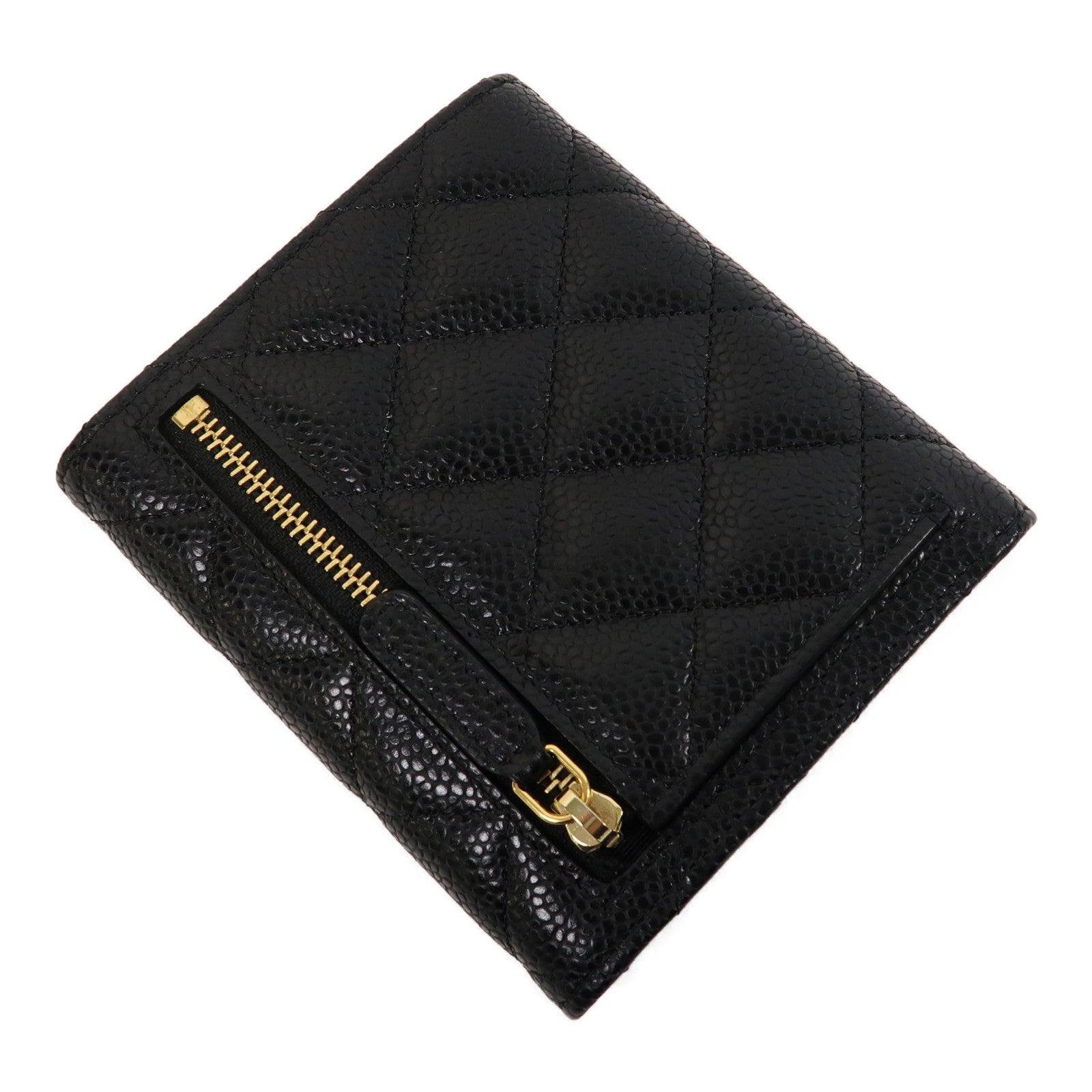 CHANEL 菱格Caviar皮革Classic Wallet金扣錢包黑色