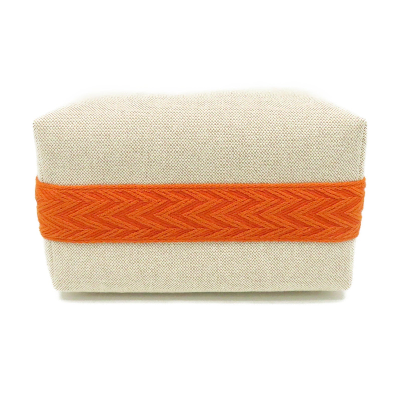 HERMES 帆布Bride-A-Bac Case Hand Bag銀扣手挽袋米色/橙色