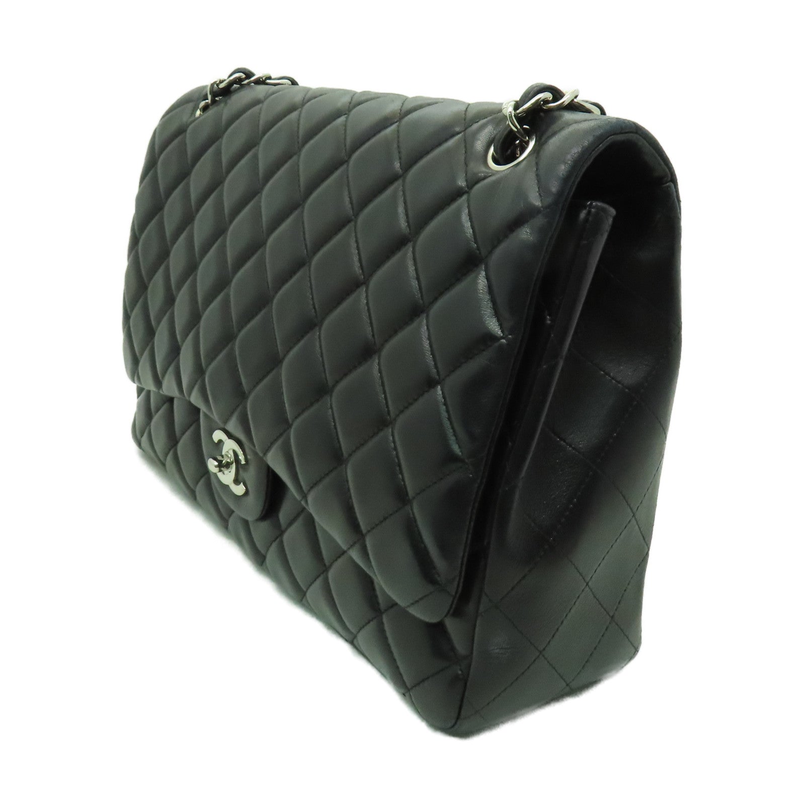CHANEL 【激減優惠】菱格羊皮皮革Chain Shoulder銀扣鏈帶肩背袋黑色
