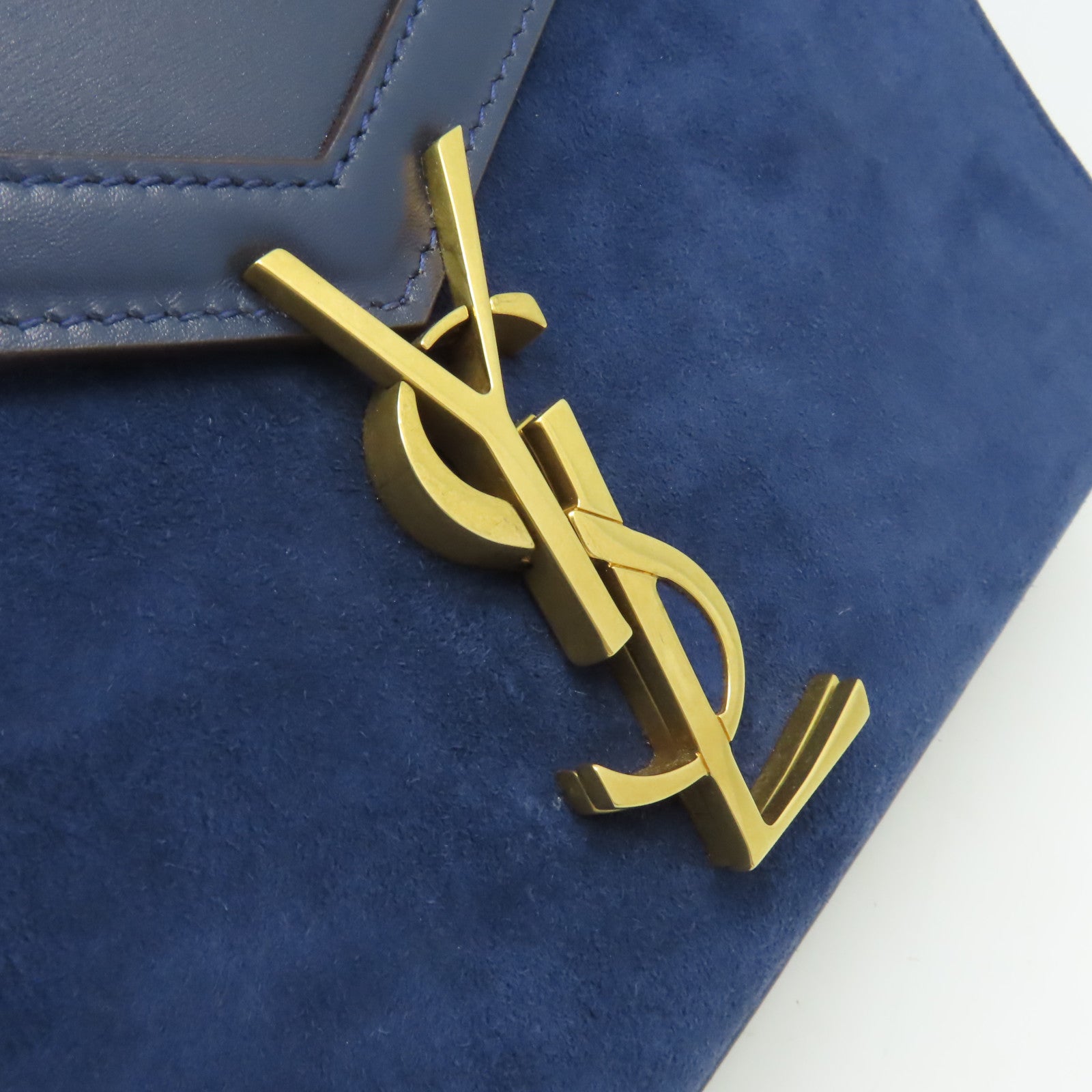SAINT LAURENT 麂皮皮革/牛皮皮革Cassandra 2Way Shoulder Bag金扣手挽肩背兩用袋藍色