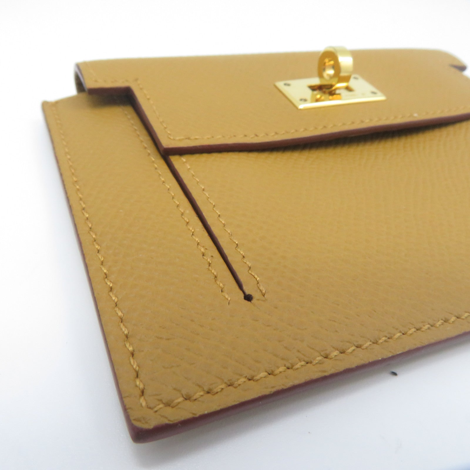 HERMES Epsom皮革Kelly Pocket Compact Wallet金扣錢包芥末色