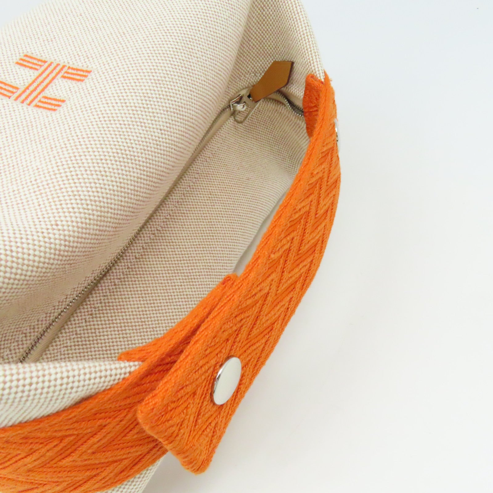 HERMES 帆布Bride-A-Bac Case Hand Bag銀扣手挽袋米色/橙色