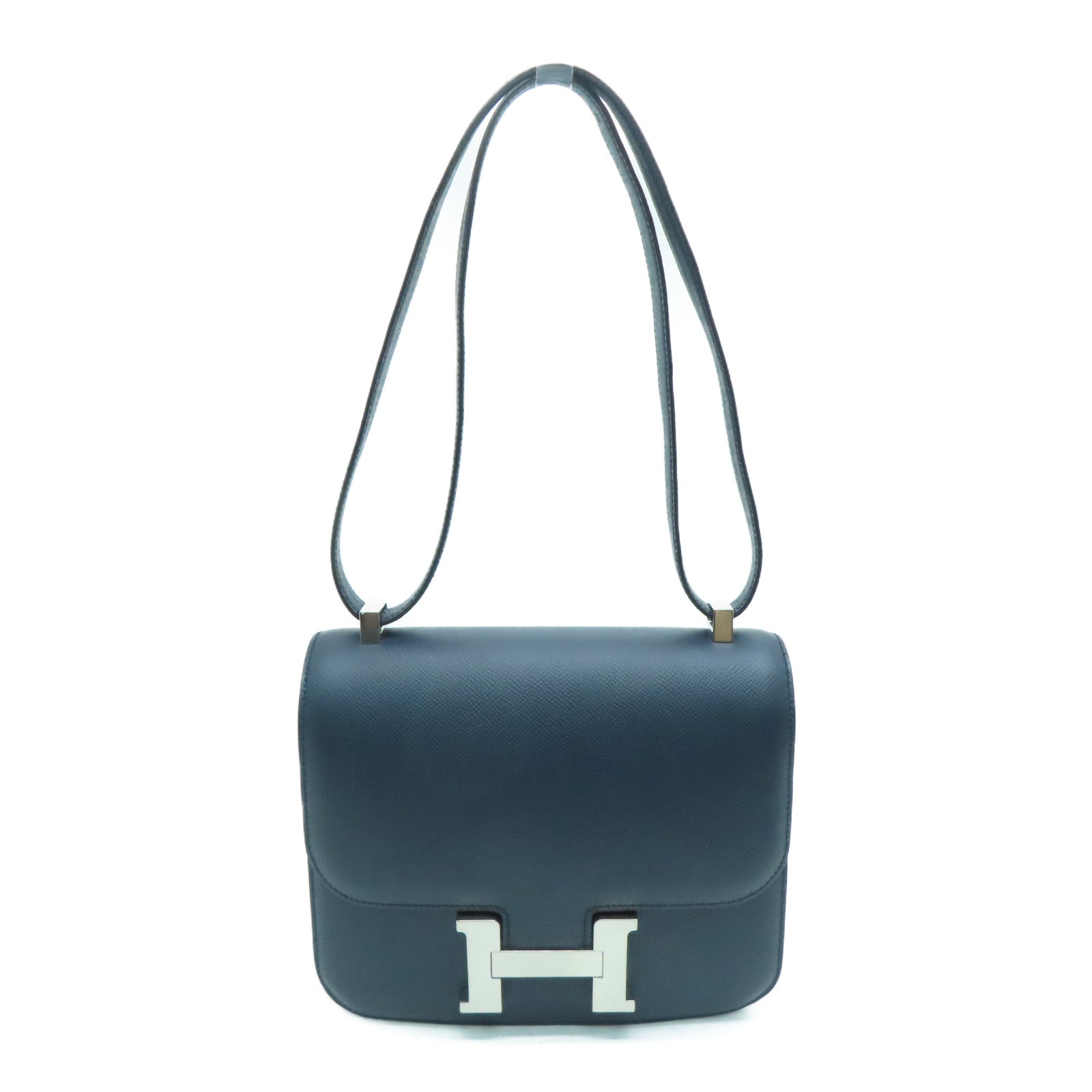 HERMES 【激减优惠】Epsom皮革Constance 24银扣链带肩背袋蓝色