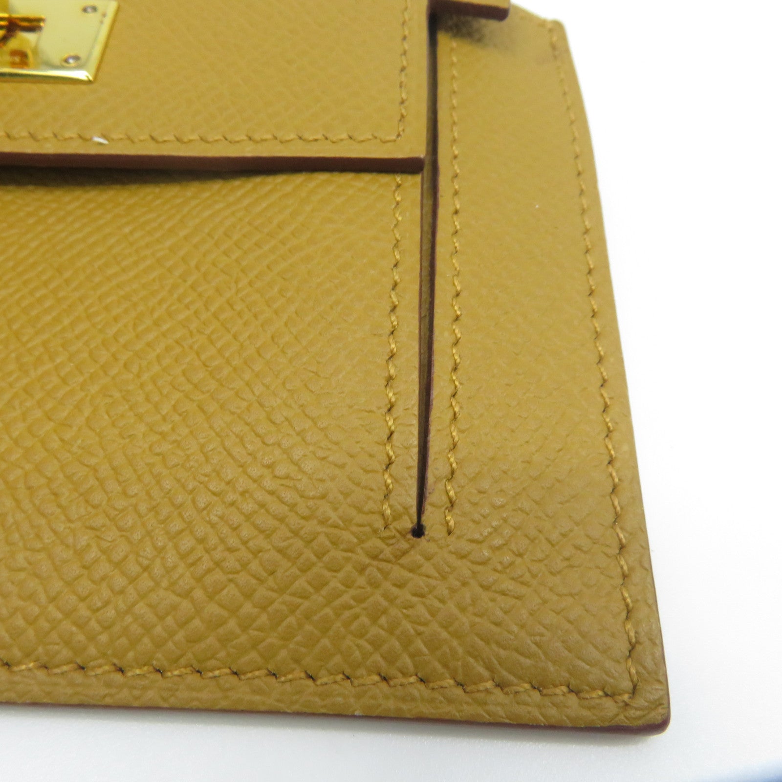 HERMES Epsom皮革Kelly Pocket Compact Wallet金扣錢包芥末色