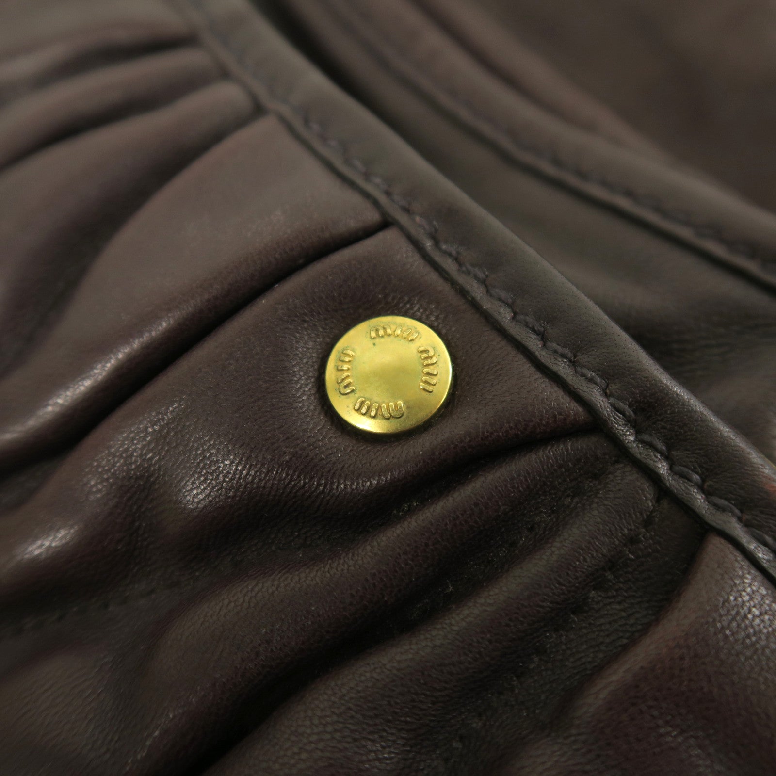 Miu Miu 羊皮皮革Shoulder Bag金扣手挽肩背兩用袋啡色